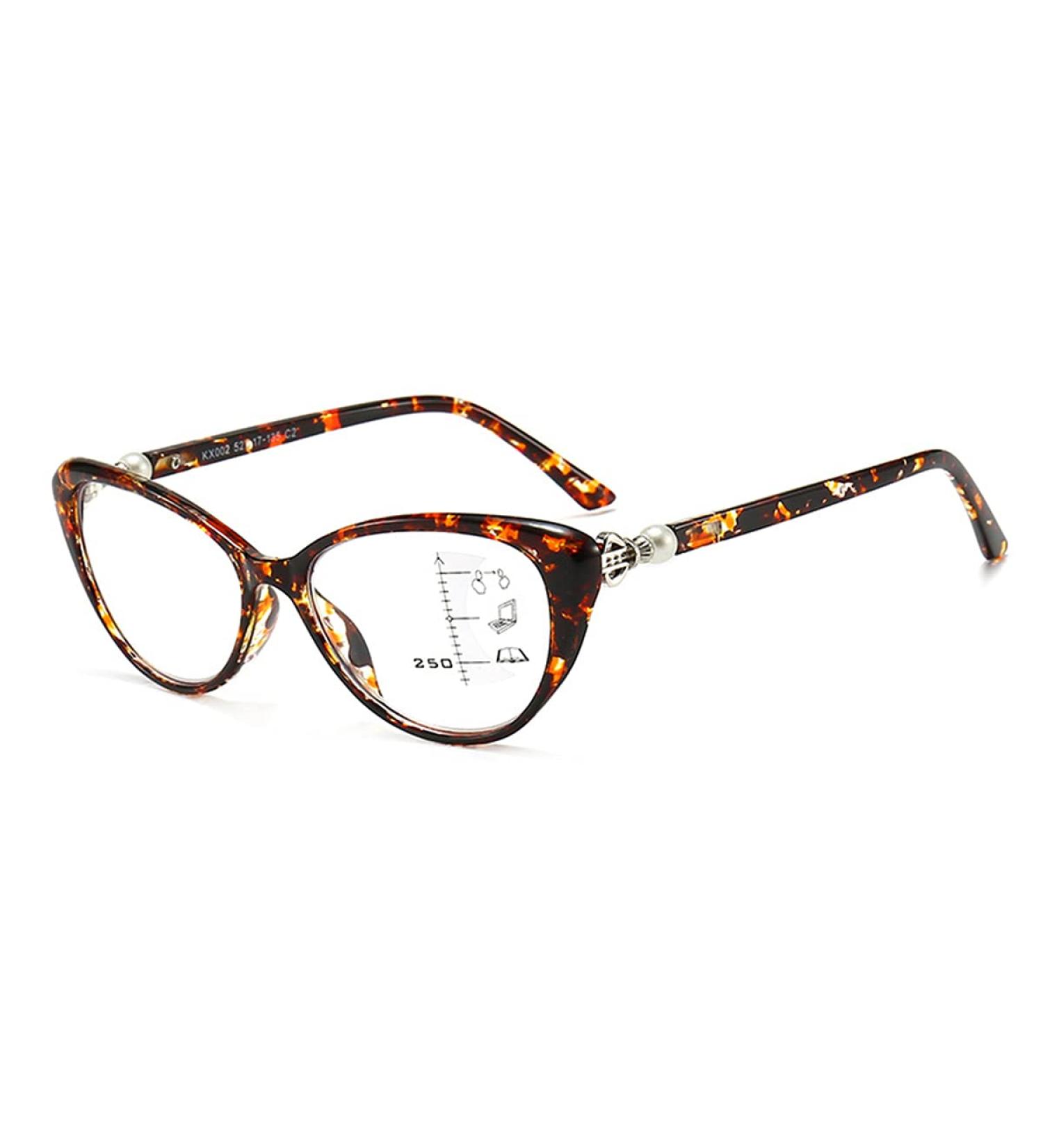 HAOXUAN Fashion Cat's Eye Reading Glasses | Progressive Multifocal Anti Blue Light HD Lenses | Stylish Smart Zoom Women's Glasses | Diopters +1.00 to +3.00 in Brown - Buy Online on GoSupps.com