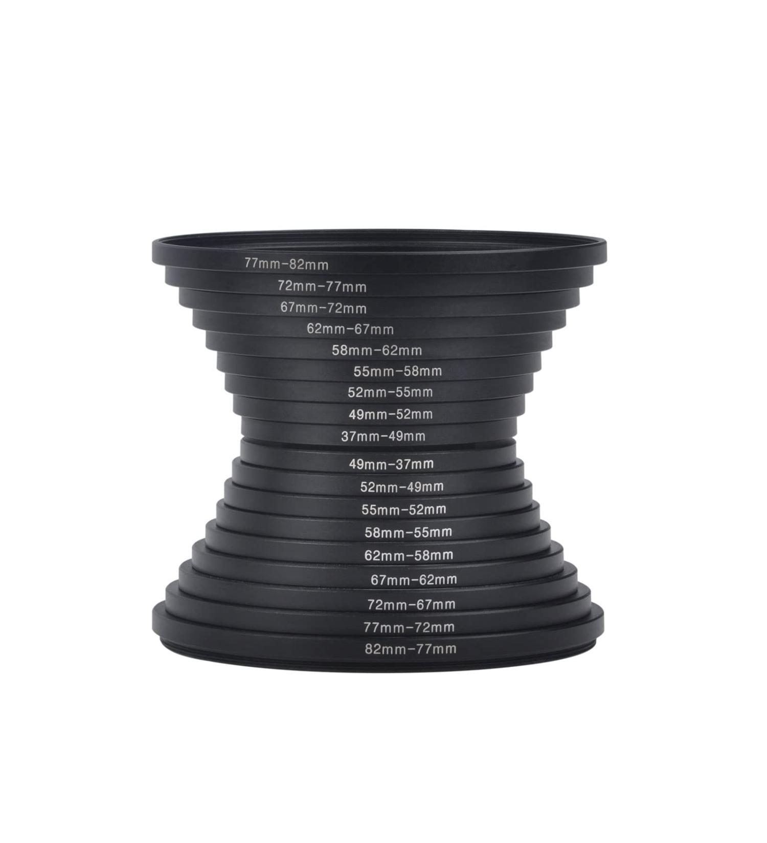 Hisewen Stepping Adapter Ring Kit - 18 Pieces Camera Lens Filter Adapter Rings (9 Step Up + 9 Step Down Rings) - Buy Online on GoSupps.com