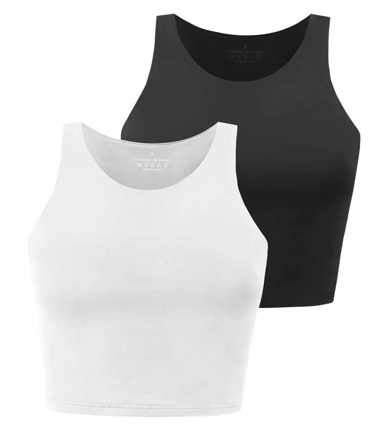 Yeawinta Women's Workout Crop Tops 2 Pack | Racerback Halter Neck Yoga Shirts | Sleeveless Athletic Tops - Black/White, Medium - Buy Online on GoSupps.com