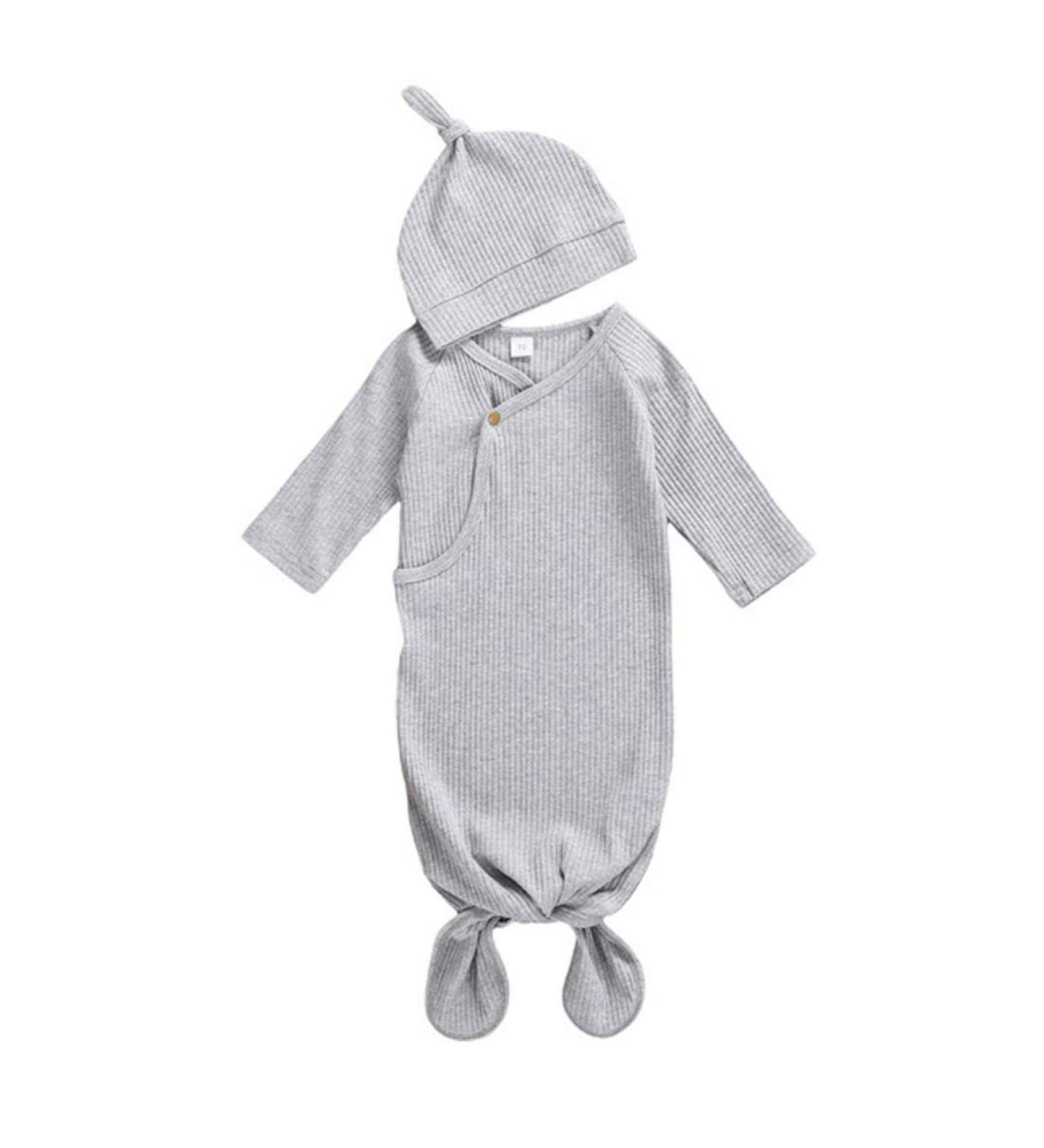 Verve Jelly Newborn Knit Nightgown Sleeper with Hat for Baby - Unisex Grey - Buy Online on GoSupps.com