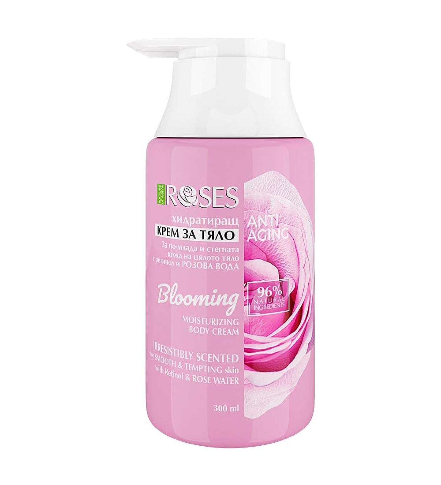 Nature of Agiva Agiva Rose Blooming Anti-Rimp Body Cream 96% Natural Moisturizing with Retinol Hyaluronic Acid Vitamin E and Rose Water 300 ml