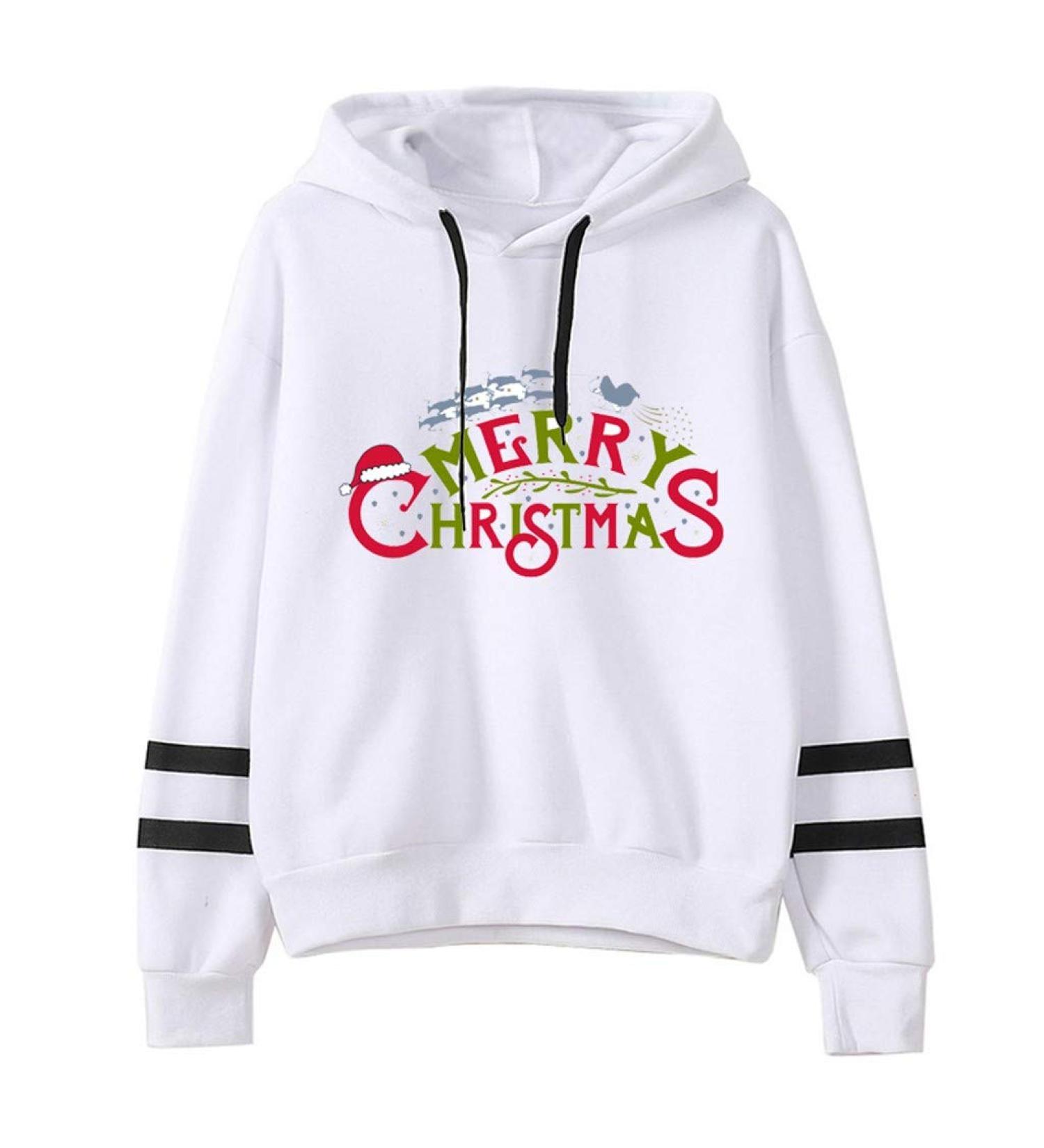 Bigfanshu Womans Fall Clothes Fashion Casual Christmas Loose Long Sleeve Striped Print Sweatshirt Tops White - Buy Online on GoSupps.com