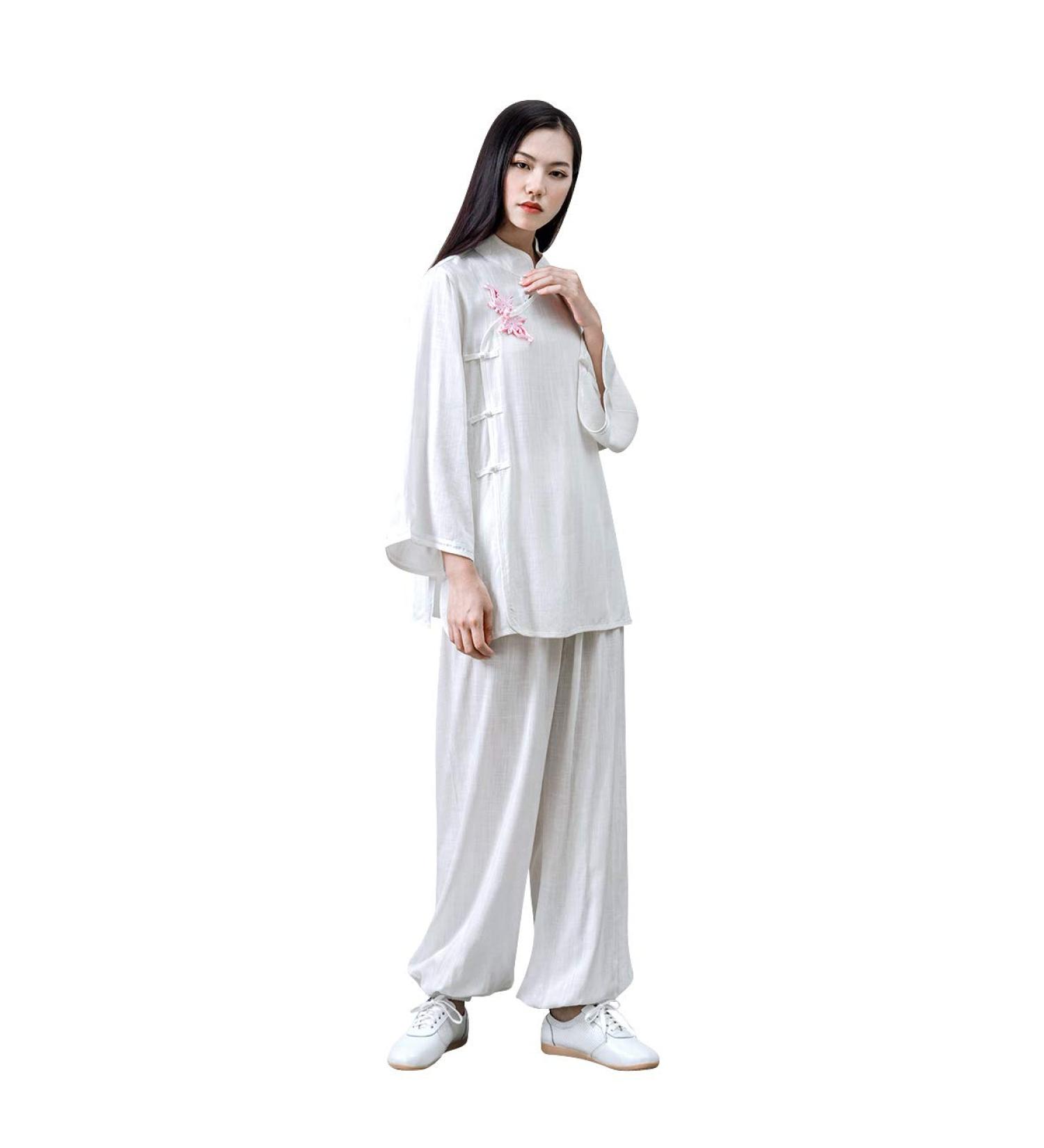 KSUA Women Tai Chi Kung Fu Uniform | Zen Meditation Outfit | Long Sleeve | US XS/ Tag S - White - Buy Online on GoSupps.com