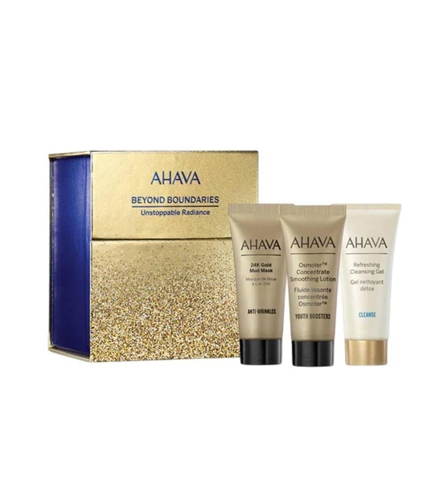 AHAVA Refresh & Hydrate Express Set Includes Hyaluronic Acid Cream 15ml Leave-On Mask 15ml Mineral Shower Gel 40ml & Mineral Hand Cream 40ml Complete Face & Body Hydration Kit