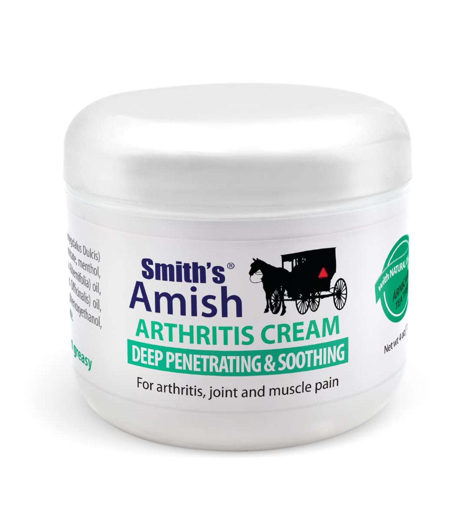 Smiths Amish Arthritis Cream 4 oz Jar - Soothing & Cooling with Arnica, Peppermint, Tea Tree, Rosemary & Eucalyptus - Buy Online on GoSupps.com