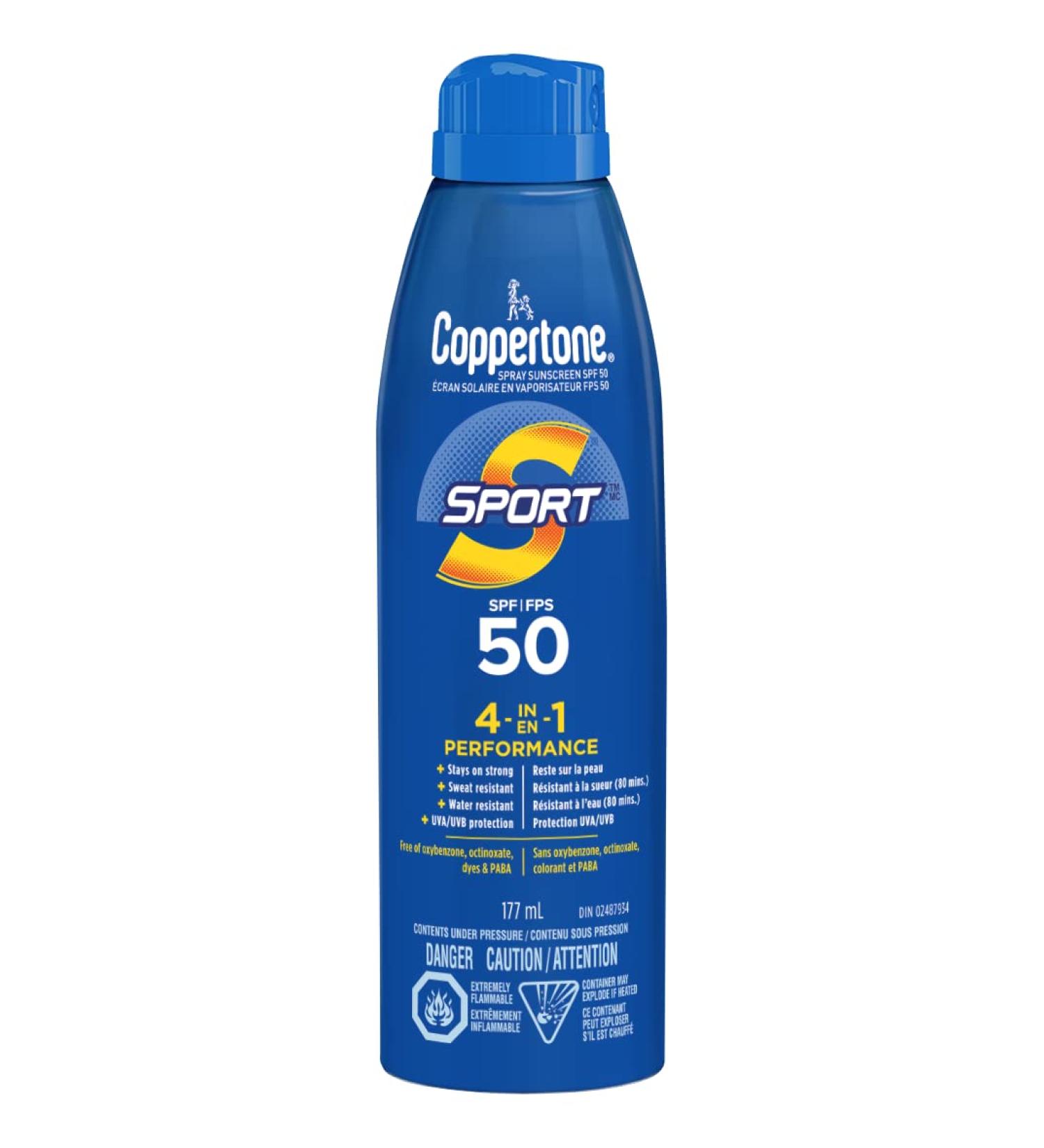 Coppertone Sport Sunscreen Spray SPF 50 (177 mL) Lightweight Body and Face Sunscreen Water Resistant Sun Protection - Buy Online on GoSupps.com