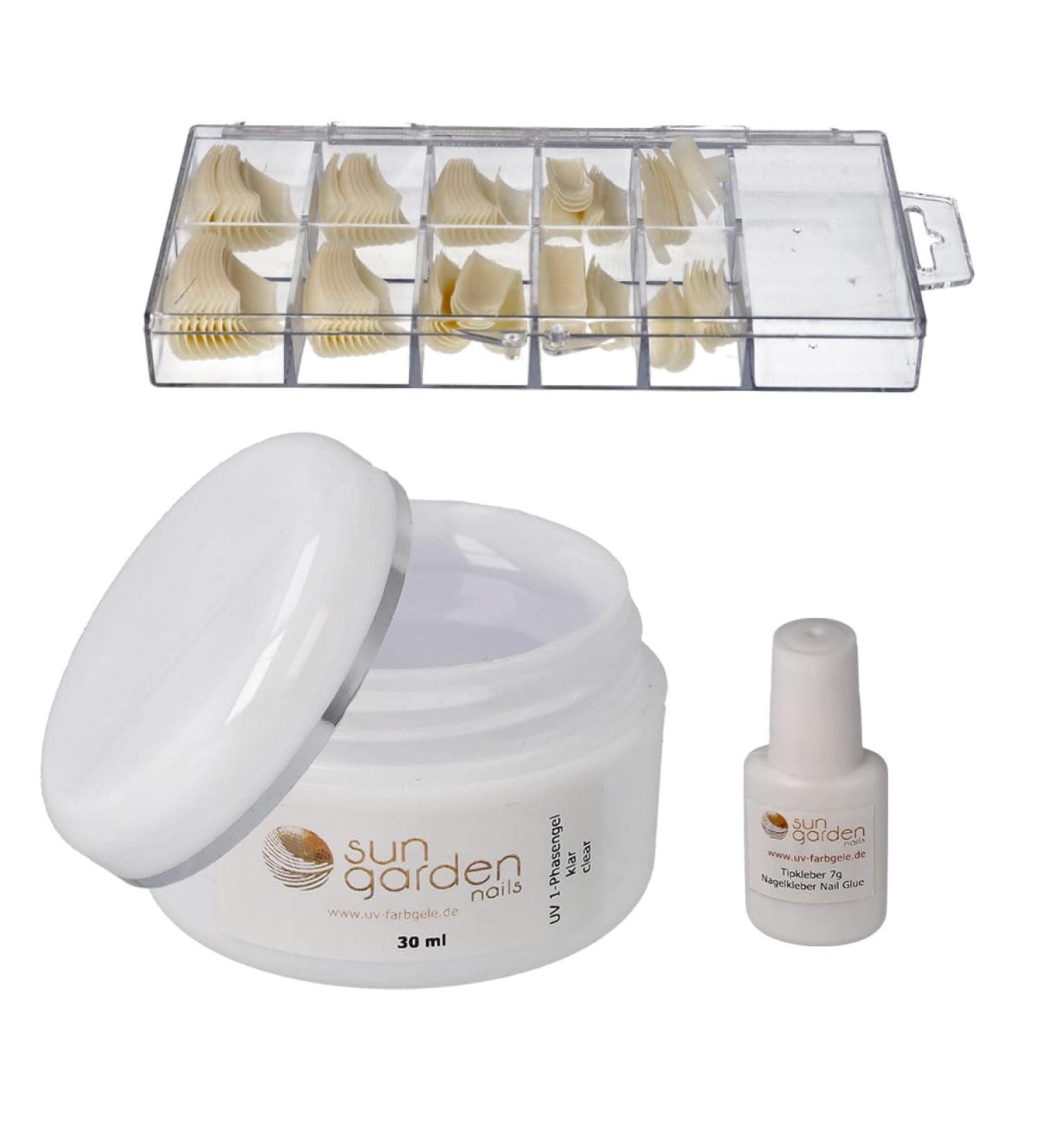  sun garden nails Sun Garden Nails Monophase Clear Gel 30 ml + Box of 100 False Nails + Nail Glue 5 ml - Buy Online on GoSupps.com