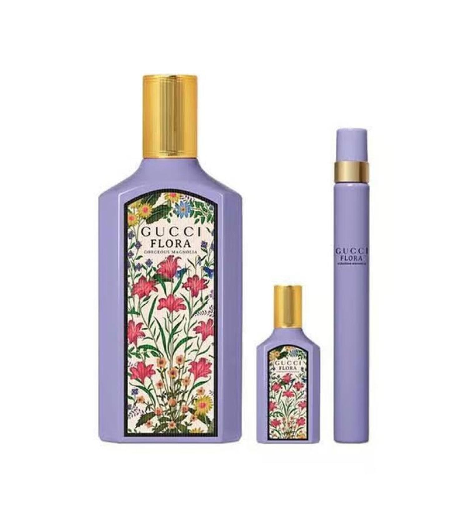 Gucci Flora Gorgeous Magnolia Woman's Gift Set: 100ml EDP Spray + Mini 10ml EDP Spray + Mini Pen 5ml EDP Spray - HARD BOX 1.13 Fl Oz (Pack of 3) - Buy Online on GoSupps.com