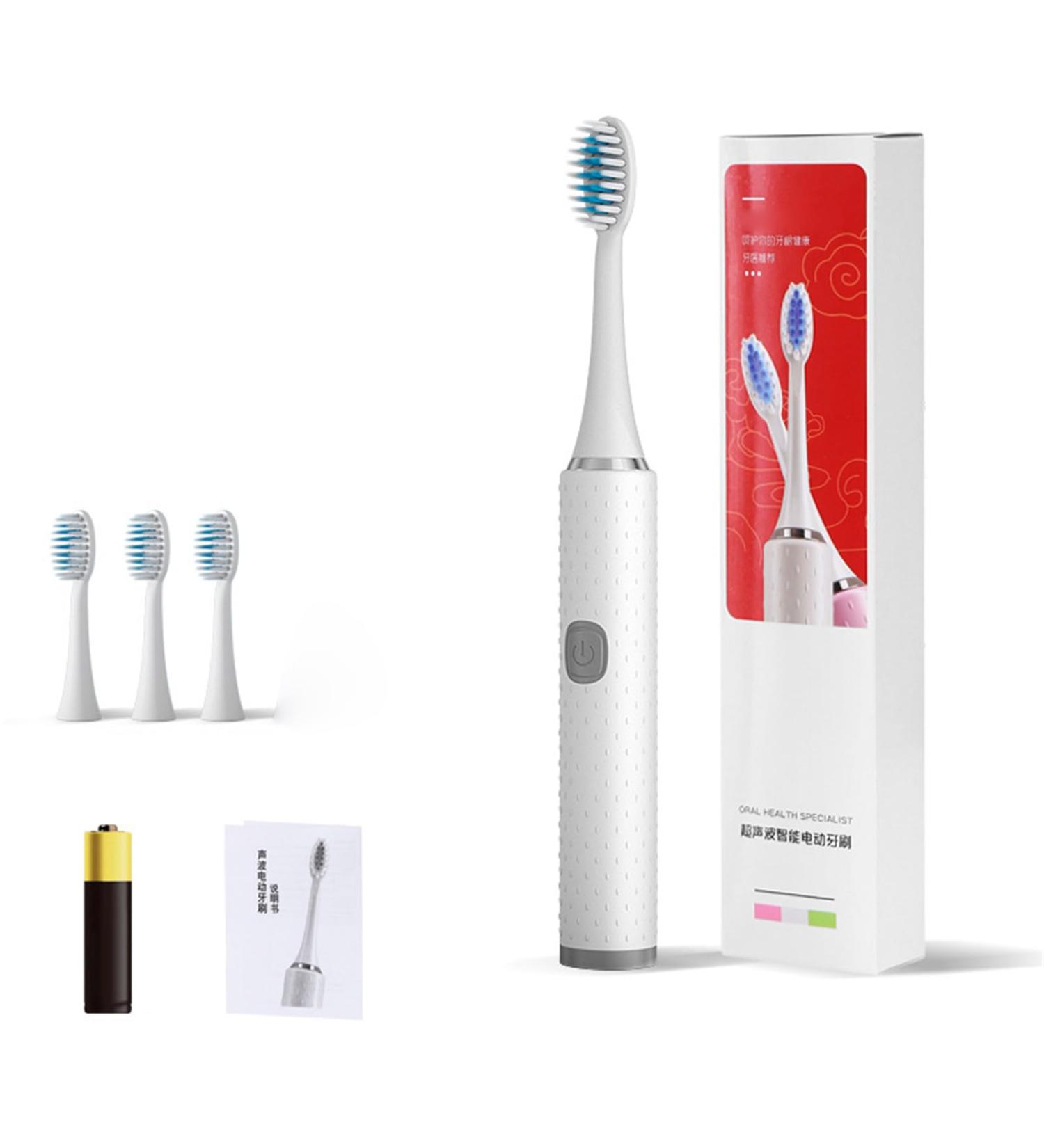 Electric Toothbrush Soft Bristle Waterproof Whitening Automatic Toothbrush for Adults Children (White (Battery))
