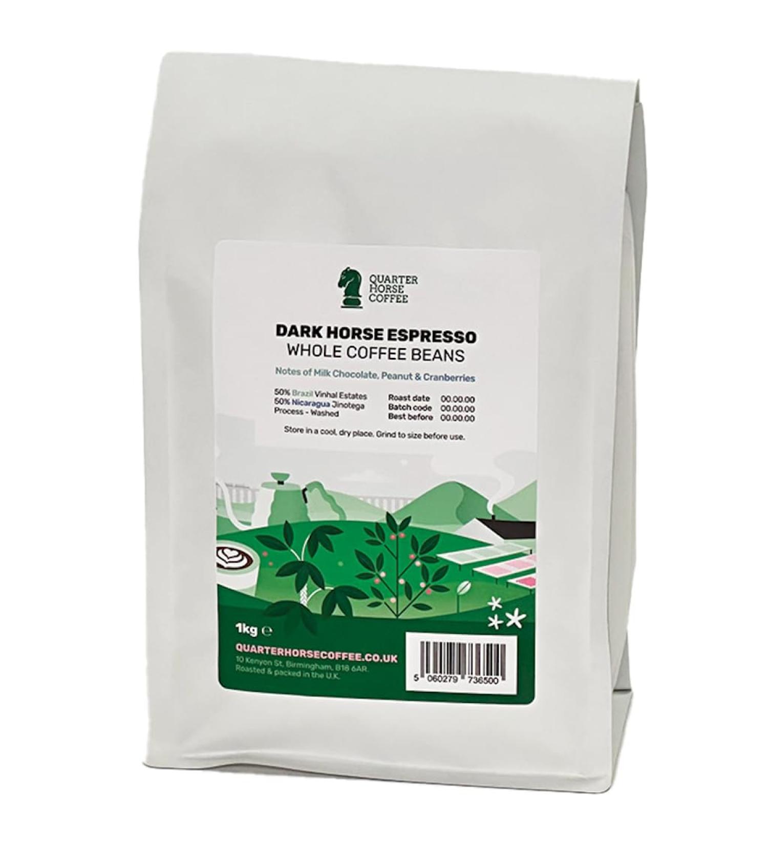 Quarter Horse Coffee - Dark Horse Espresso Coffee Beans 1kg - House Blend Strong Coffee Beans Ideal With and Without Milk Base - Sustainably Roasted Whole Coffee Beans from Brazil and Nicaragua Milk Chocolate 1 kg (Pack of 1) - Buy Online on GoSupps.com