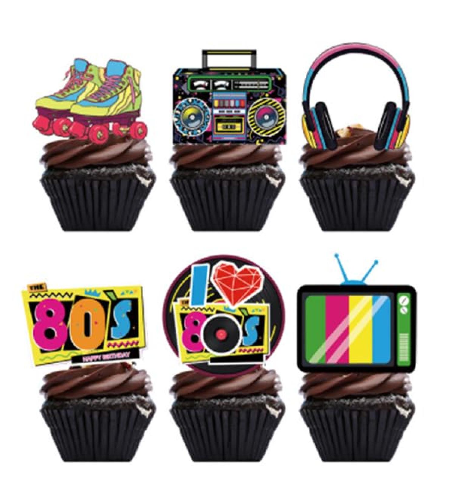 Dusenly 48pcs 1980 80's Retro Party Themed Cupcake Toppers I Love The 80s Cake Decorations 80s Party Birthday Celebrations - Buy Online on GoSupps.com