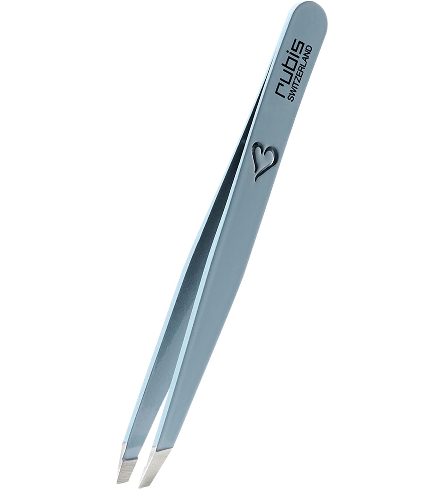 Rubis Heart Engraved Slanted Eyebrow Tweezers - Light Blue | Premium Quality for Perfect Brows - International Shipping - Buy Online on GoSupps.com