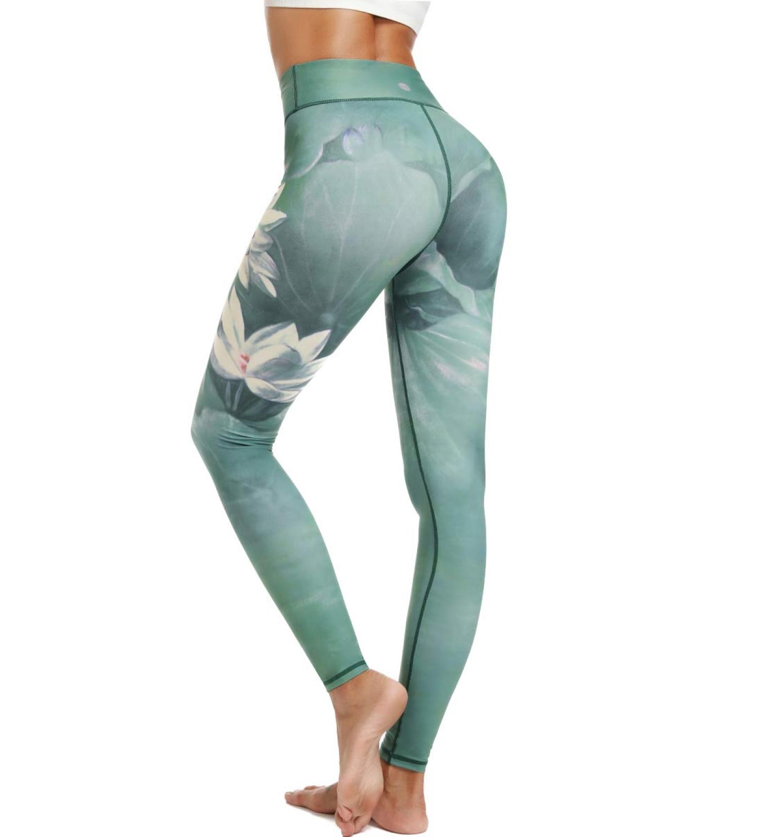 HAPYWER High Waist Yoga Leggings for Women - Tummy Control Gym & Sport Compression Pants in Lotos Green for Running & Workout - Buy Online on GoSupps.com