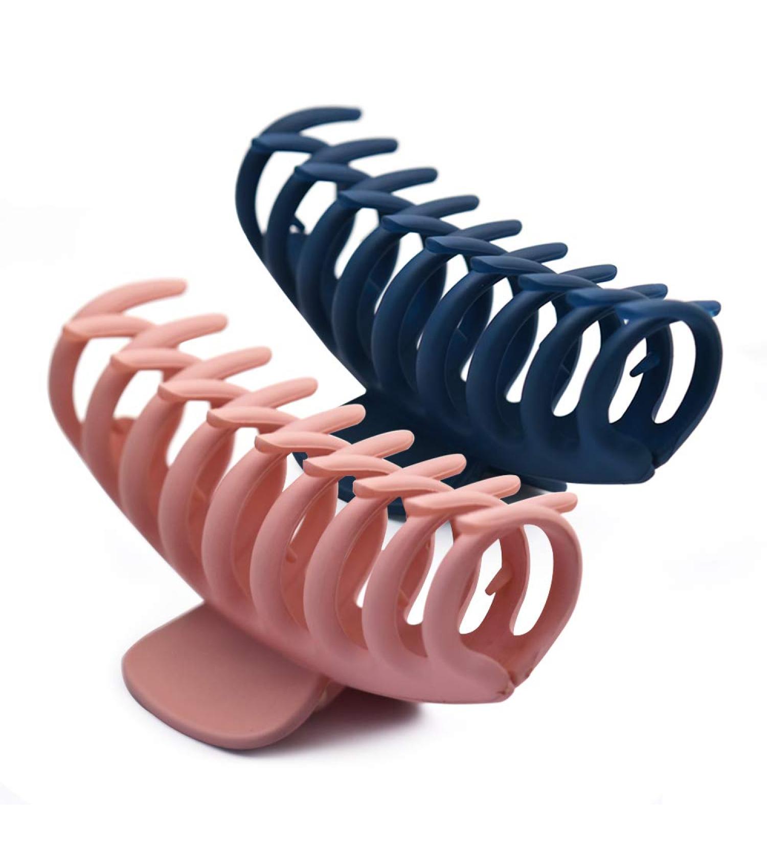 Big Hair Claw Clips Set - Trendy Matte Plastic Clips for Women - Cute Acrylic Banana Jaw Clips - Hair Styling Accessories in Pink and Navy Blue - Buy Online on GoSupps.com