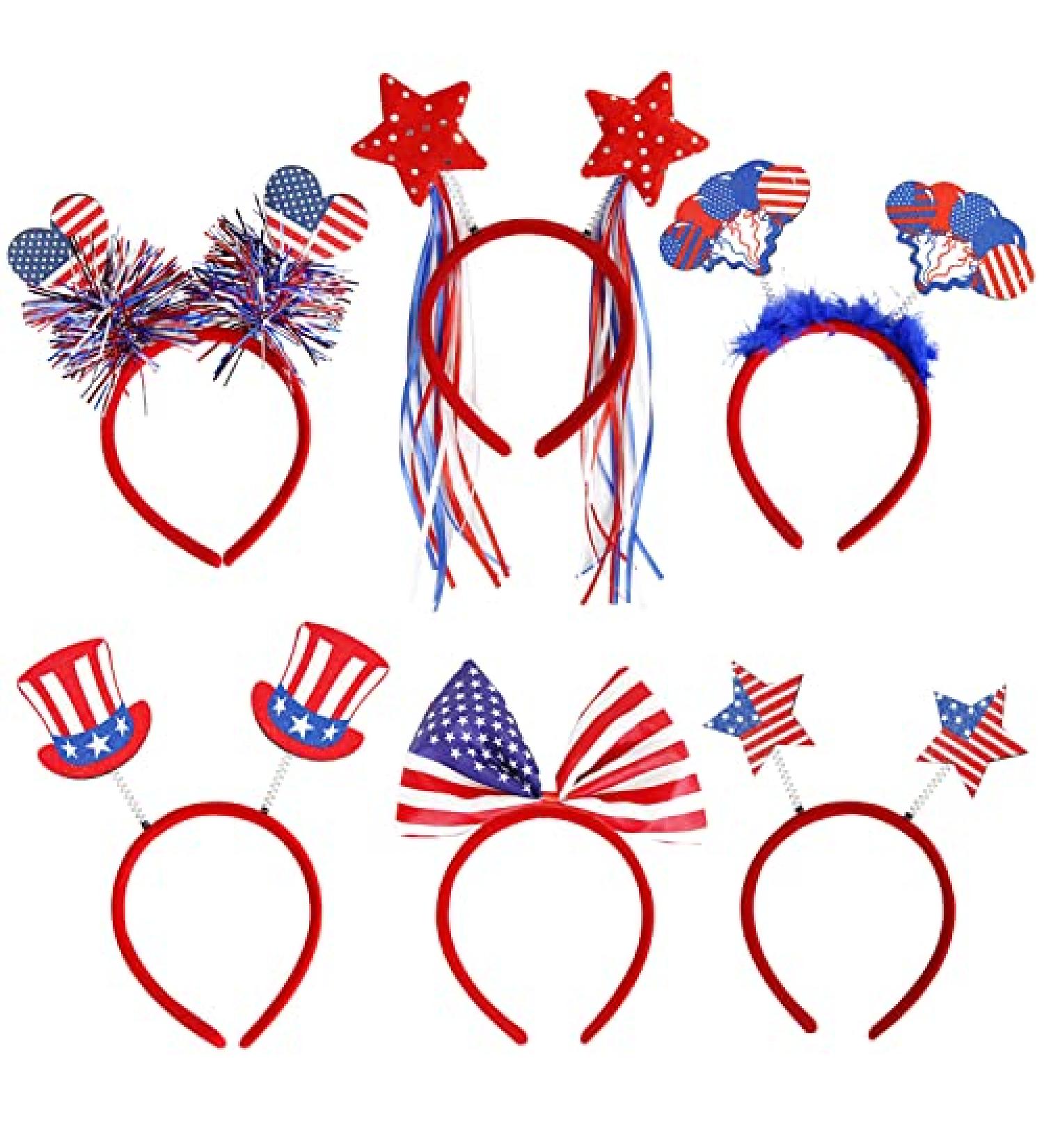 Patriotic Head Boppers and Uncle Sam Hat Set for 4th of July Party - 6 Pcs - Buy Online on GoSupps.com
