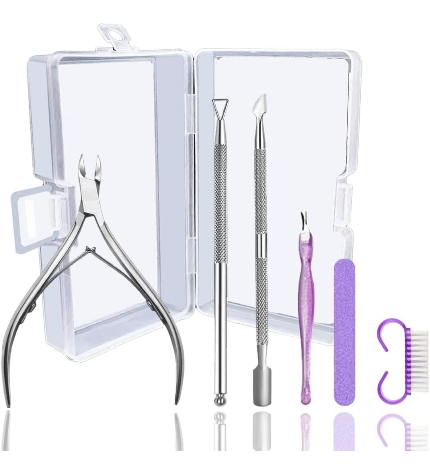 Cuticle Scissors with Cuticle Pusher Set 6-Piece Nail Trimmer Set Cuticle Scissors Cuticle Fork Nail Cleaning Brush Stent File Nail Steel Pusher Triangular Nail Pusher Stainless Steel (02) - Buy Online on GoSupps.com