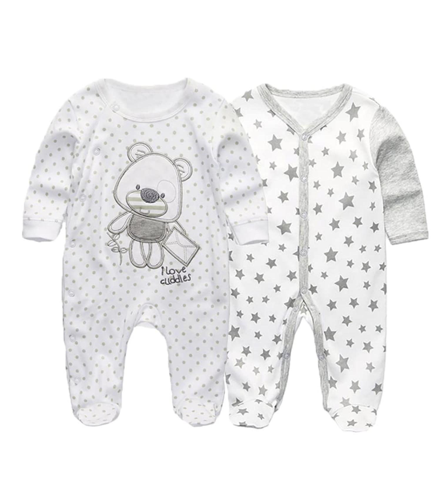 MAMIMAKA Baby Rompers Pajamas | Cotton Jumpsuit for Boys & Girls | Sleepsuit Footed Bodysuit | 0-3 Months | Long Sleeve One-Piece Outfit (2-Pack) - Buy Online on GoSupps.com