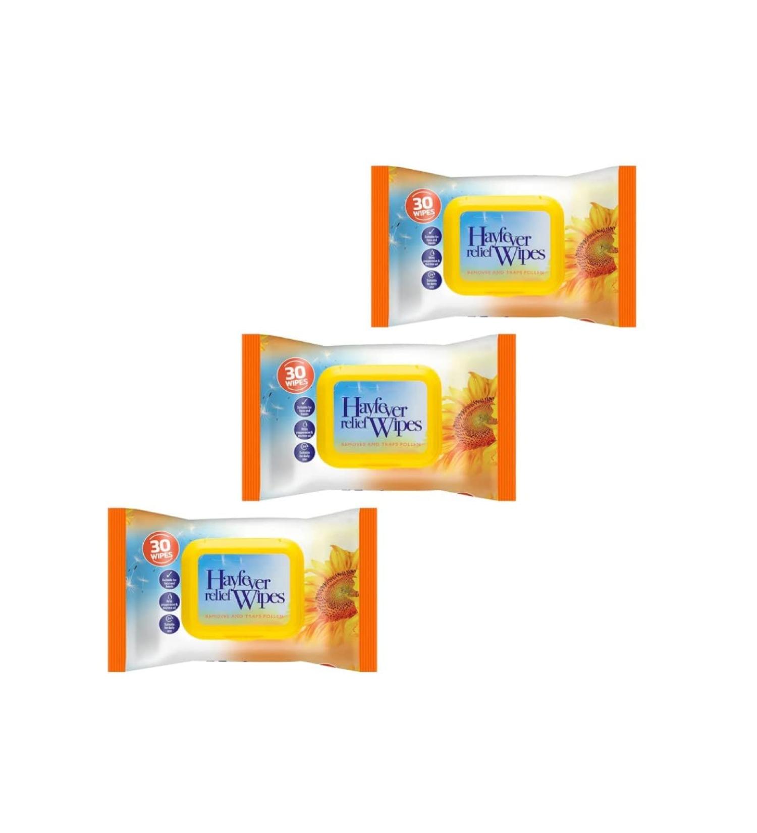 3 x Hayfever Allergy Relief Wipes - Natural Remedy Hayfever Relief Wipes Strong Allergy Hay Fever Wipes for Adults & Children Hay Fever Allergy Wipes Travel Pack- 90 Wipes Total