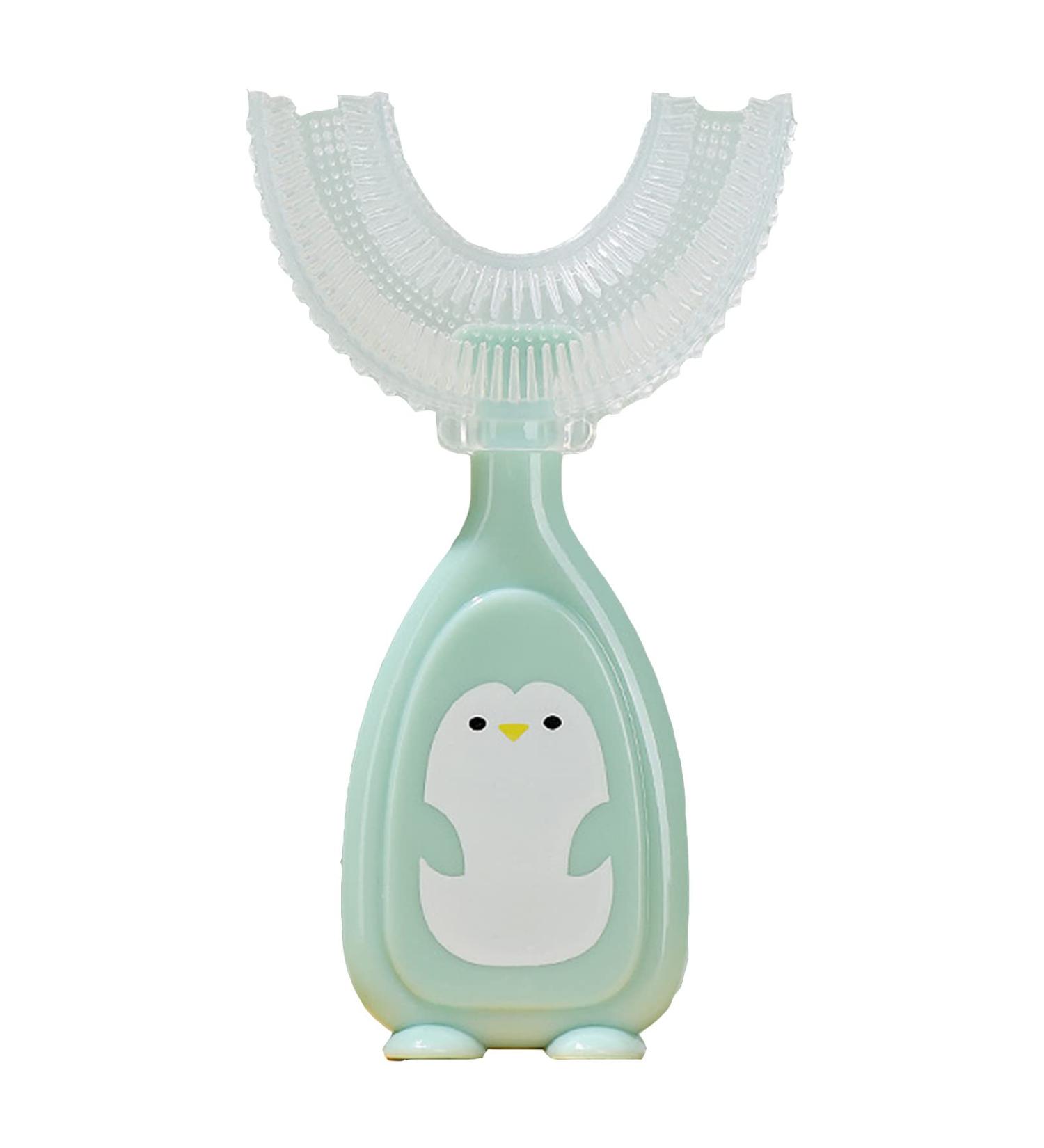 Kids U-Shaped Toothbrush Food Grade Soft Silicone Brush Head Manual Training 360 Effective Deep Cleaning Oral Teeth Cleaning Design for Toddlers and Children Green-Small - Buy Online on GoSupps.com