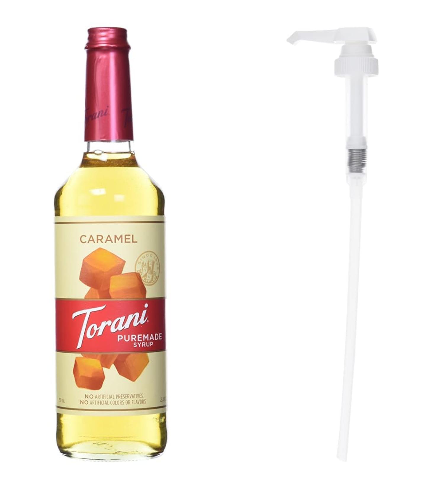 Torani Puremade Caramel Flavour Syrup 750ml and Torani Flavored Flavour Syrup Pump for 750ml