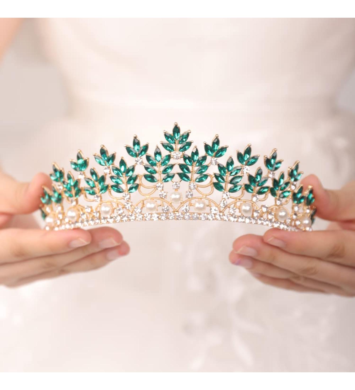 JWICOS Baroque Tiara Crown - Emerald Green Pearl Floral Queen Crown for Women - Bridal Headpieces for Brides and Bridesmaid - Royal Accessories for Birthday, Prom, Pageant - Gift Idea - Buy Online on GoSupps.com