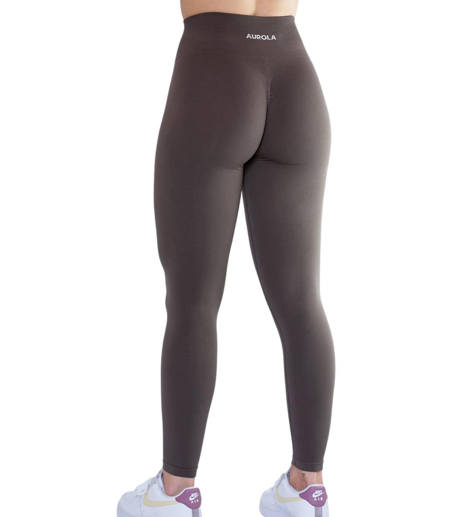 AUROLA Seamless Scrunch Tummy Control Workout Leggings in Medium Chestnut Brown - Buy Online on GoSupps.com