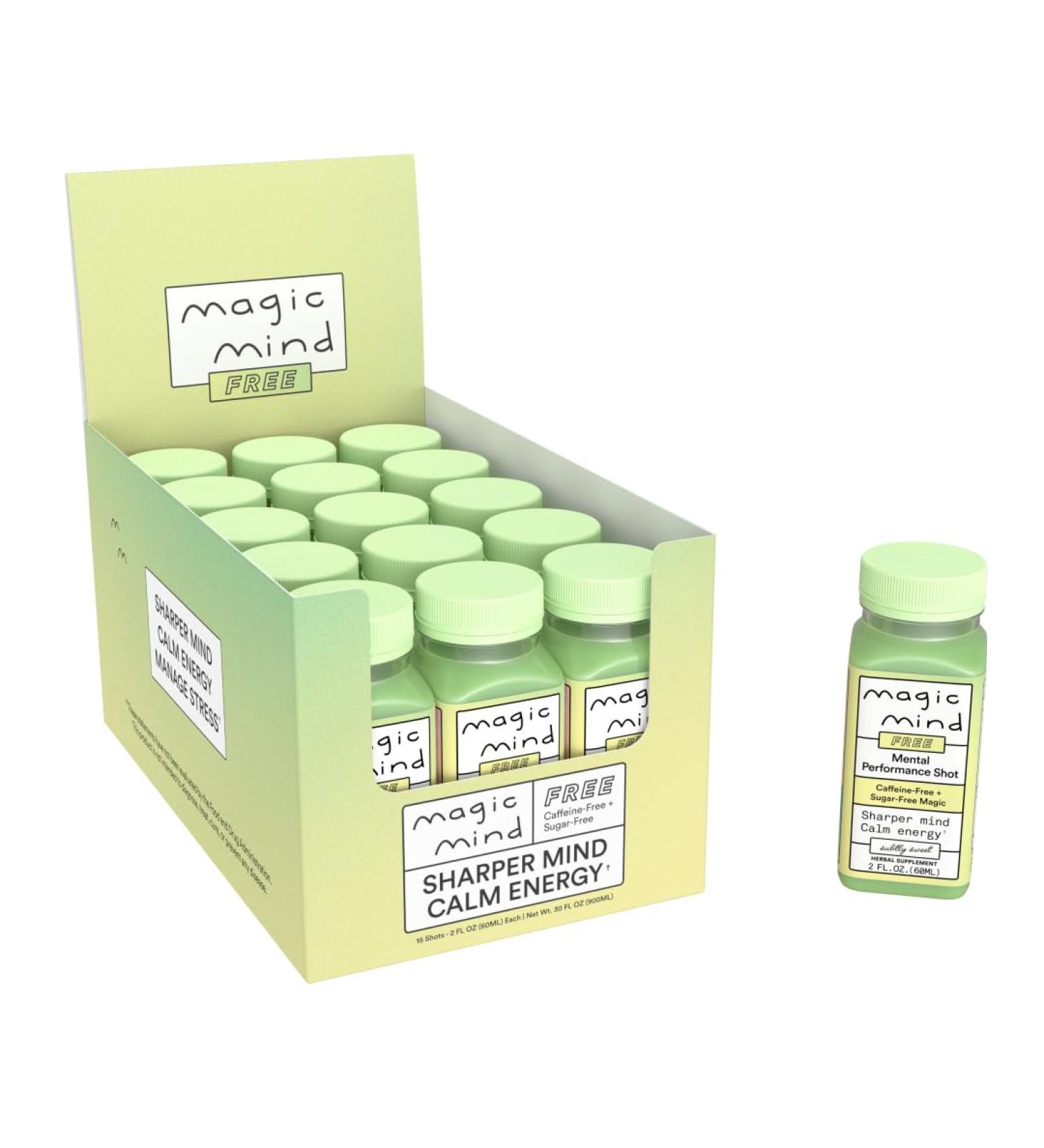 Magic Mind FREE Energy and Focus Drink Shots - Stress Relieving No Jitters Ashwagandha Vitamin B12 Vitamin C Matcha Green Tea Functional Mushrooms Caffeine Free - 2 FL Oz (15 Pack) - Buy Online on GoSupps.com