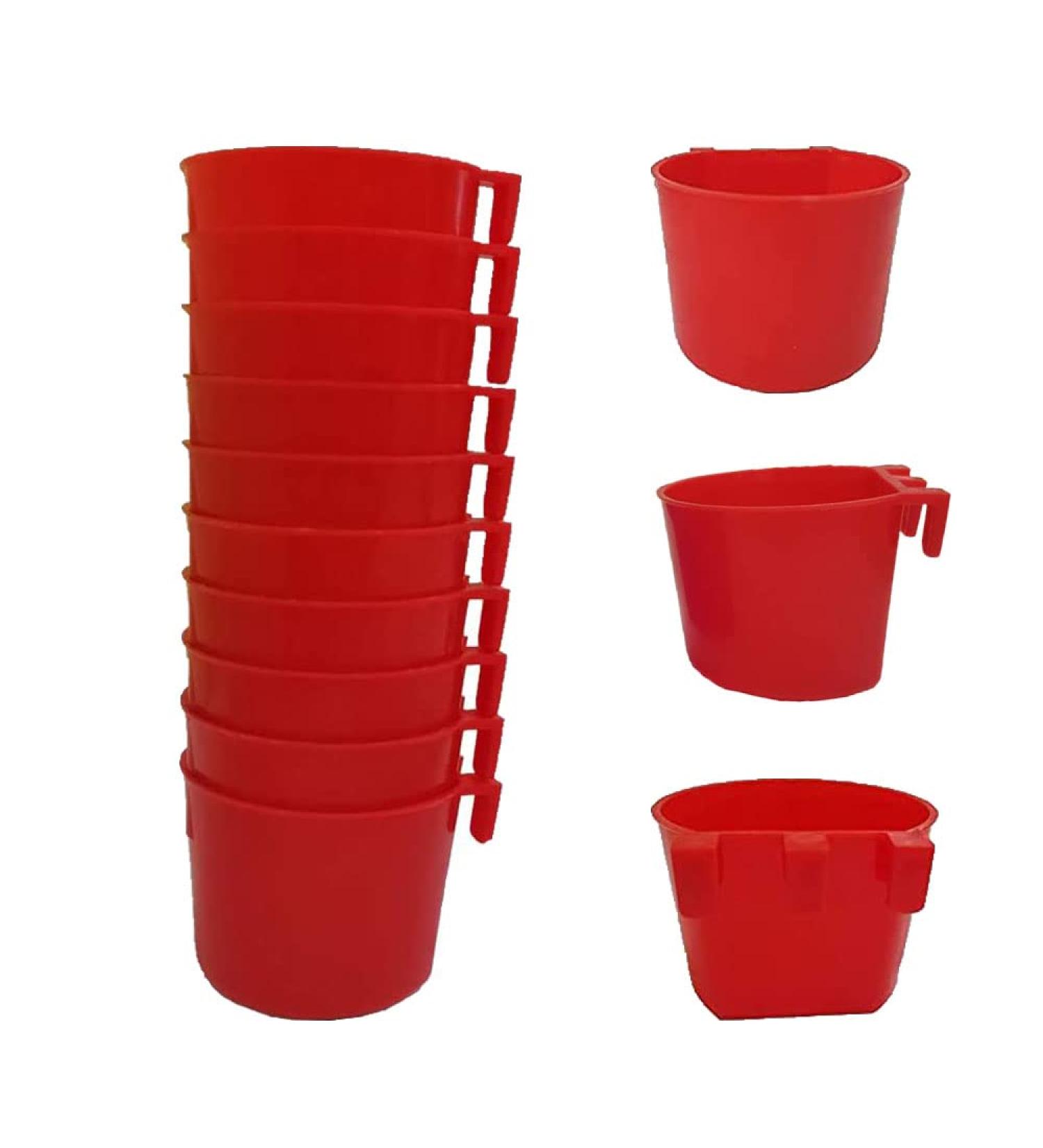 ORIBUKI Cage Cups 10PCS Red - 8oz/16oz Coop Cups for Birds, Rabbits, Chickens - Hanging Wire Feeder Bowl for Parrots, Poultry, Gamefowl - Buy Online on GoSupps.com