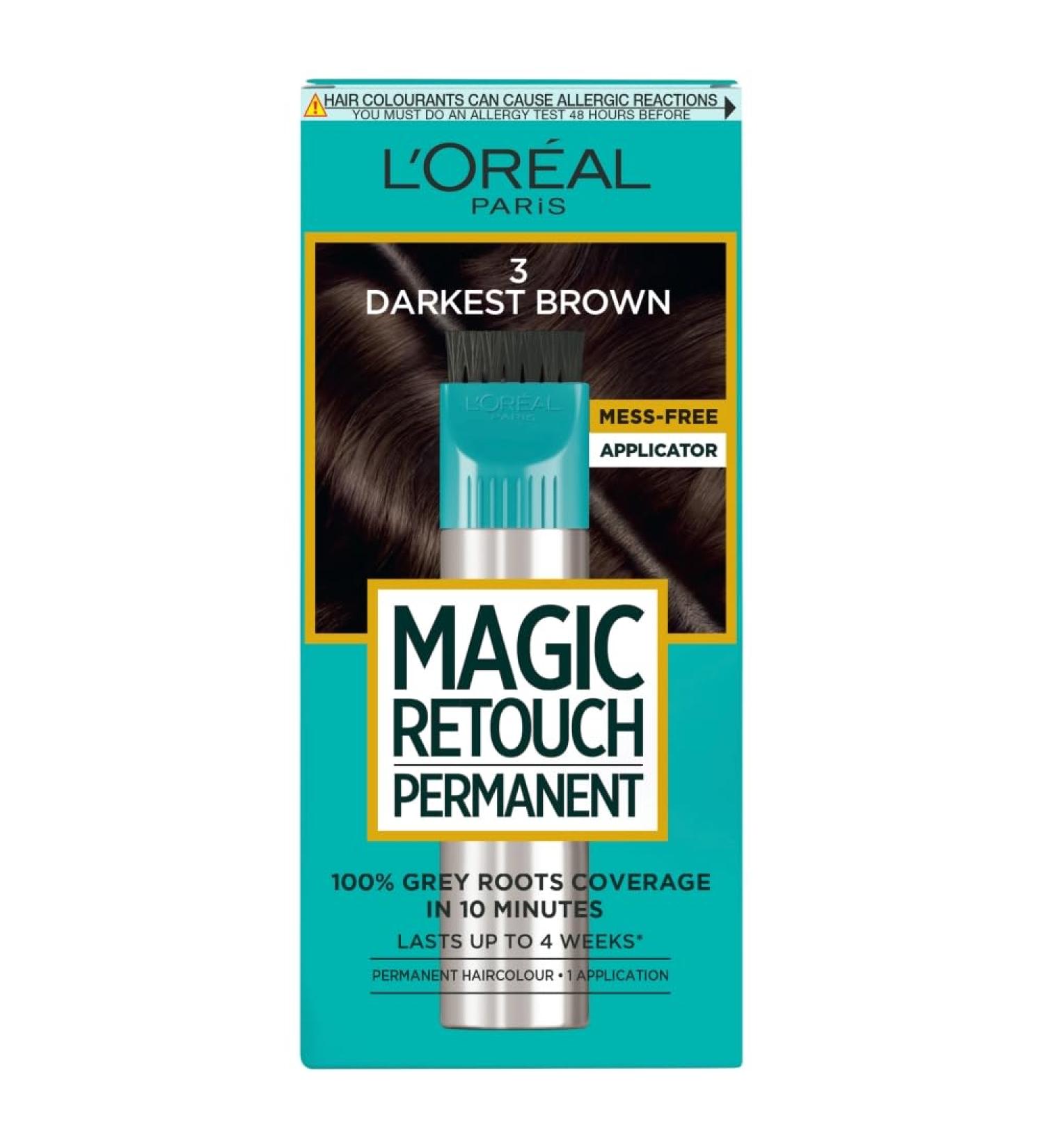 L'Or al Paris Magic Retouch Permanent Root Concealer Touching Up Grey Hair Dye Darket Brown 3 MAGIC RETOUCH PERMANENT 3 DARKEST BROWN 95 g (Pack of 1) - Buy Online on GoSupps.com
