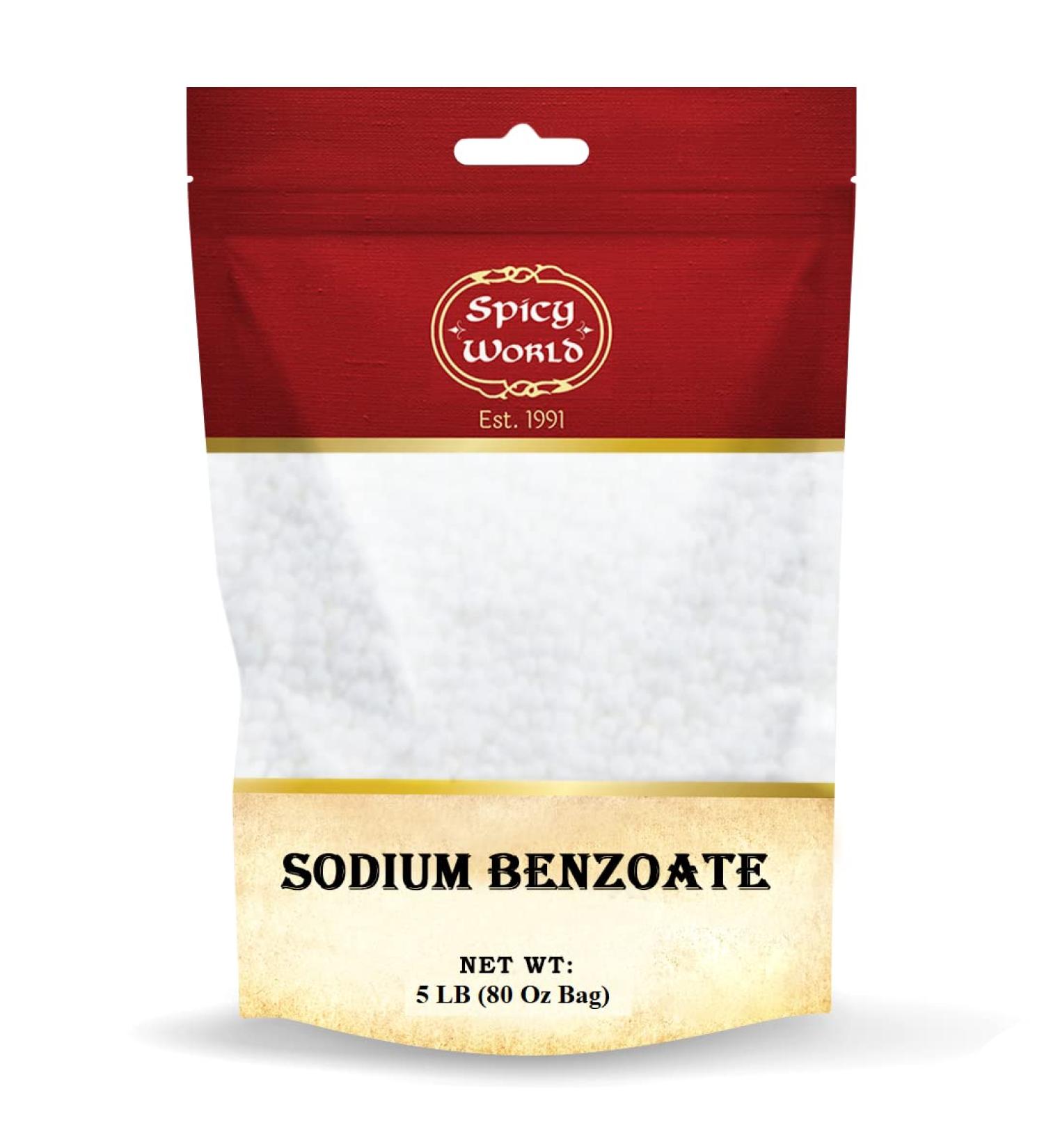 Spicy World Sodium Benzoate 5 LB (80 Oz) - 99% USP/FCC Grade, Additive and Preservative