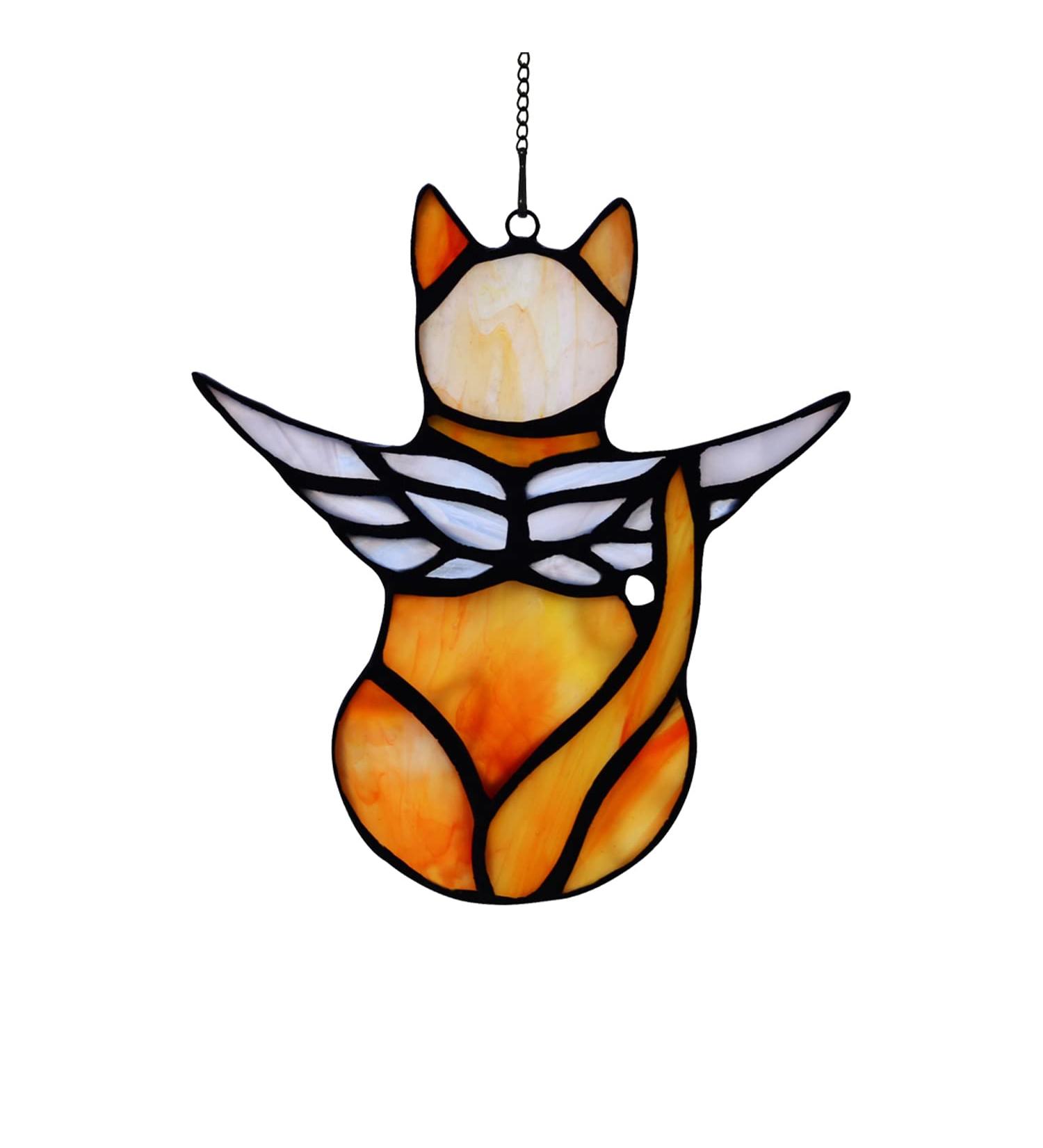 BOXCASA Angel Cat Stained Glass Window Hanging Decor - Memorial Gift Ornament with White Cat Suncatcher Design - Buy Online on GoSupps.com