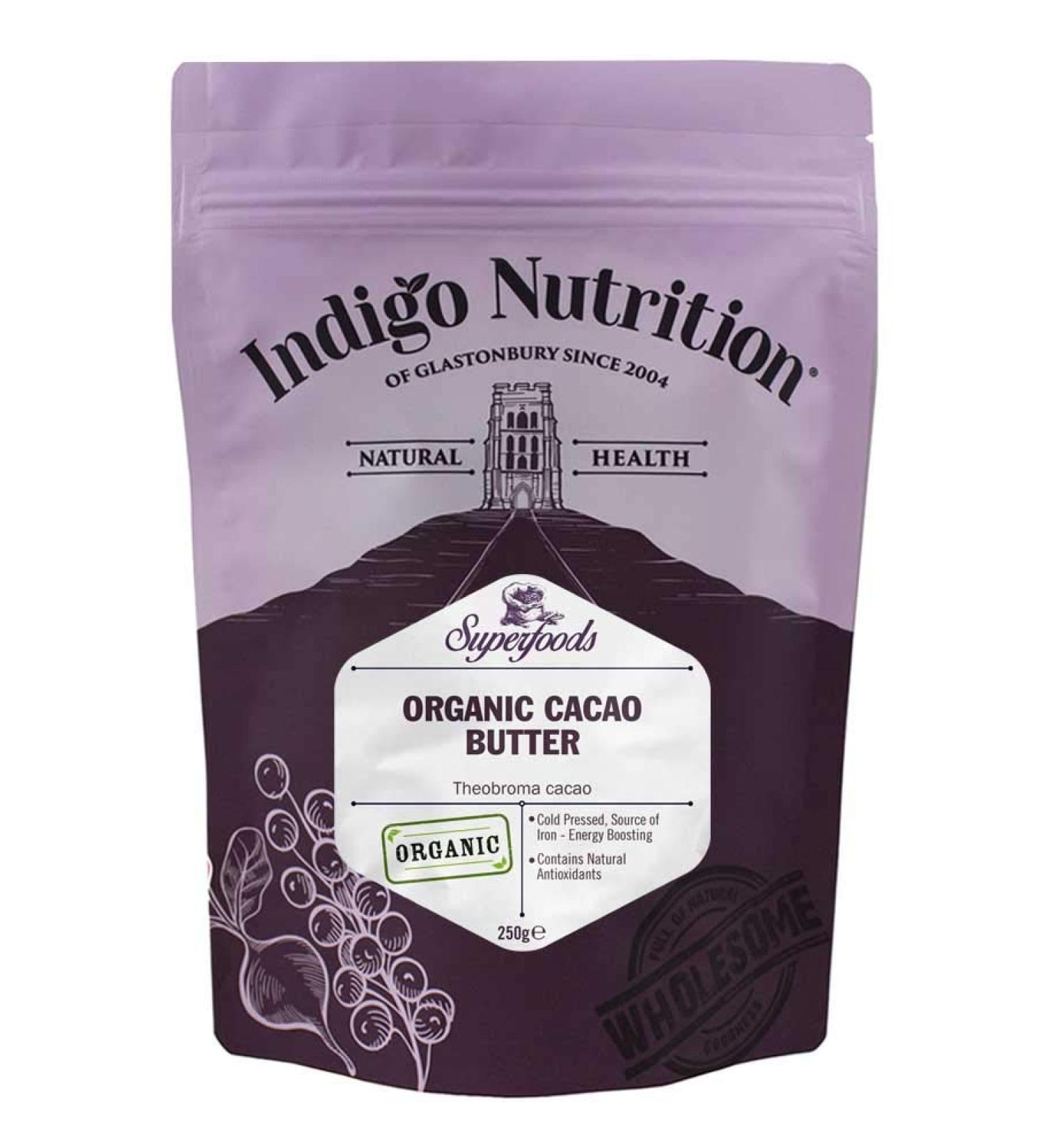 Indigo Herbs Organic Cacao Butter 250g Pure, Raw, Unrefined | Pack of 1 - Buy Online on GoSupps.com