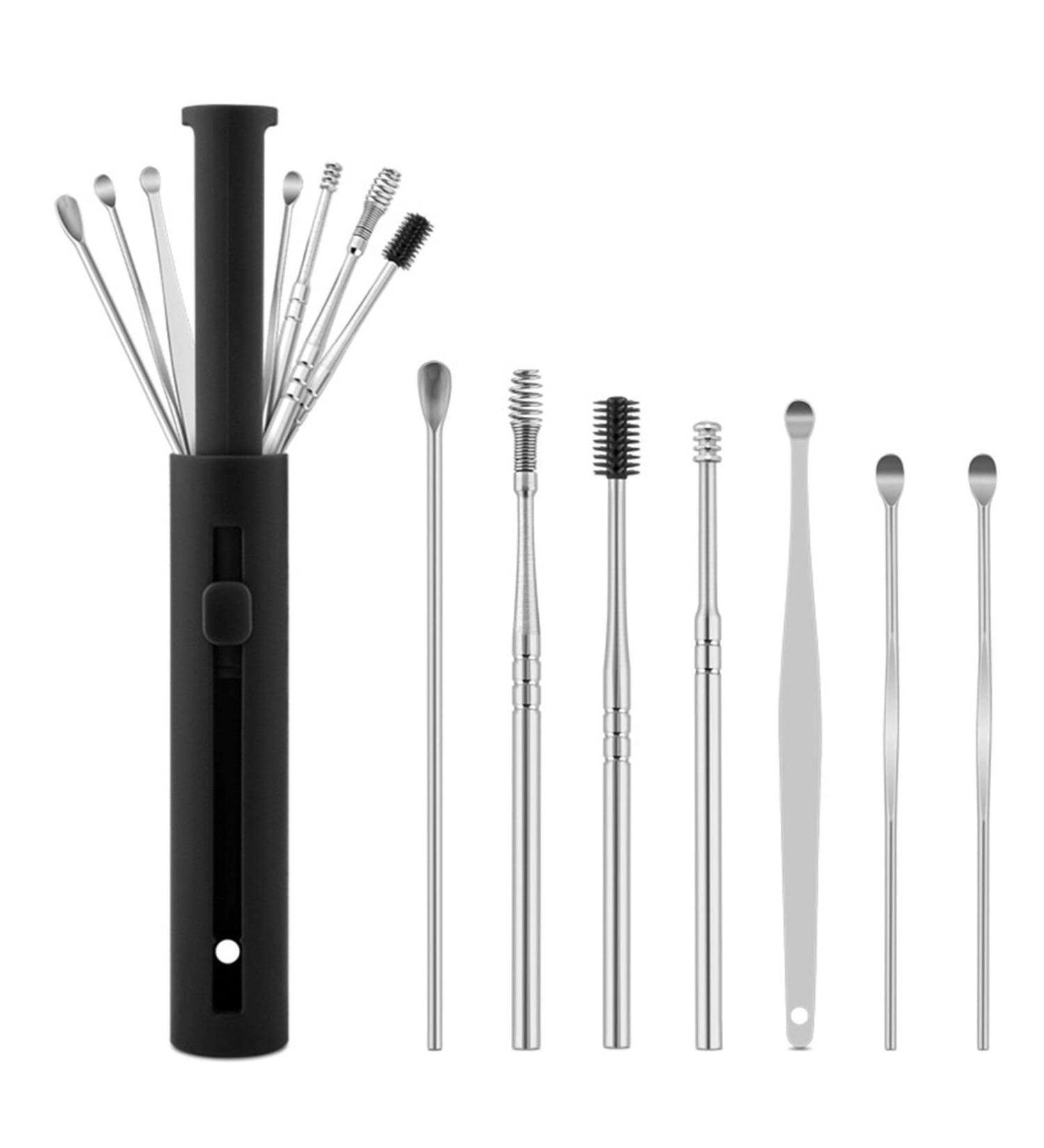 MACIMO 7Pcs Steel Earpick Wax Remover Set - Black Ear Wax Pickers & Curette Spoon Kit for Ear Cleaning - Buy Online on GoSupps.com