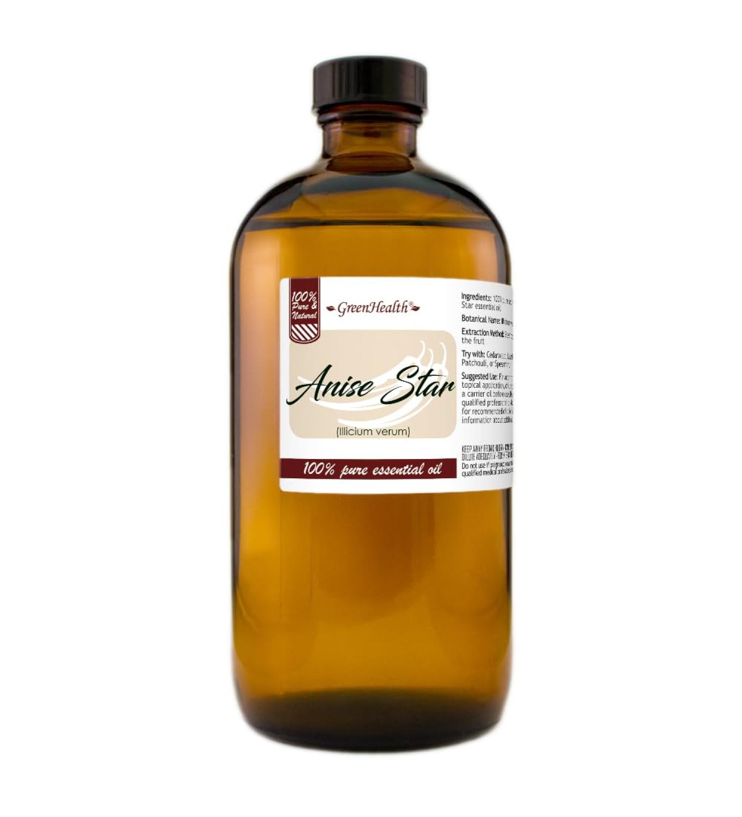 Anise Star Essential Oil - 16 fl oz (473 ml) Glass Bottle w/Cap - 100% Pure Essential Oil - GreenHealth - Buy Online on GoSupps.com