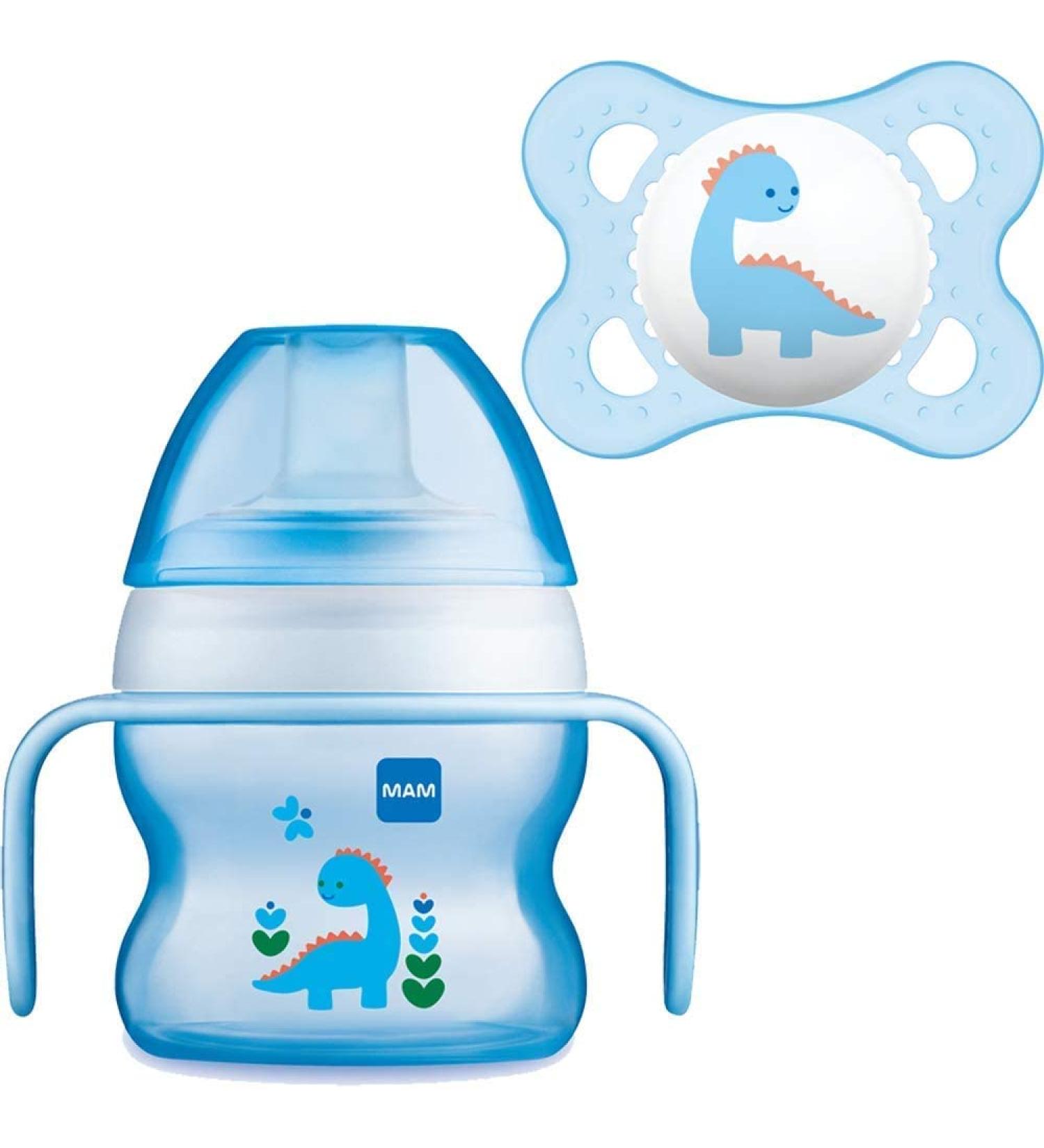 MAM Starter Cup with Handles & Soother - 150ml Blue | 4+ Months Baby Feeding Set - Buy Online on GoSupps.com