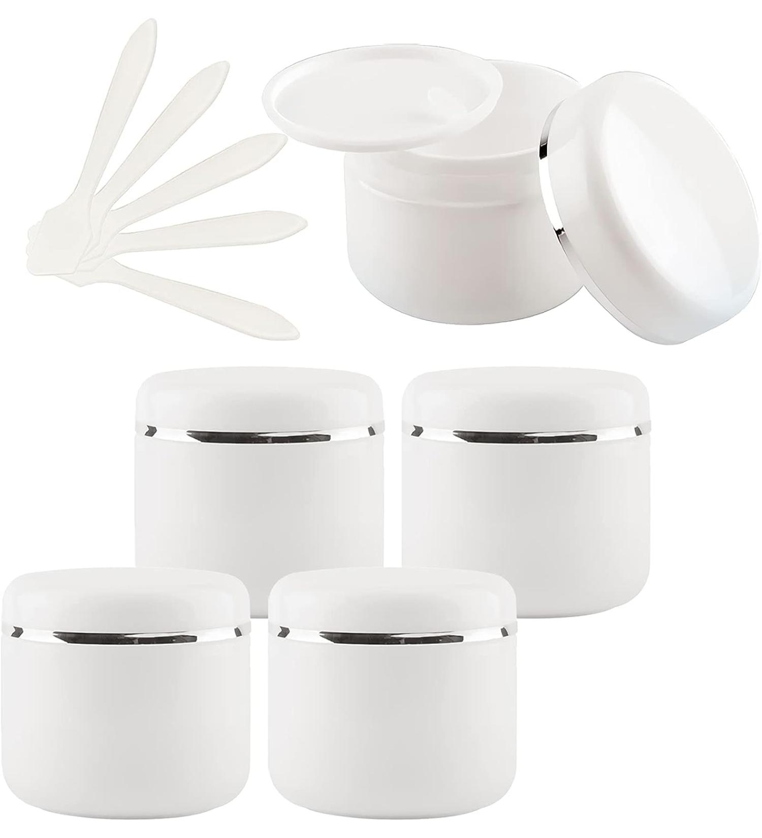 empty jars with lids cosmetic jar B0CL9KHDNF5 PC 150ml White Empty Plastic Cosmetic Jars with Screw Lid with Silver Ribbon 150g Small Storage Pot Containers for Homemade Salve  5X Spatula (Color : B - Buy Online on GoSupps.com