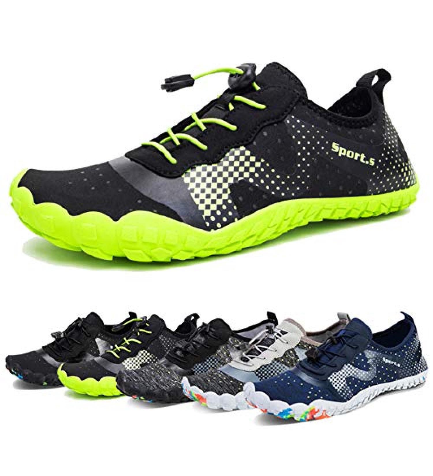 Men's Water Shoes - Quick-Dry Aqua Socks for Kayaking, Hiking, Surfing - Size 10 Women/9 Men - Black/Green - Buy Online on GoSupps.com