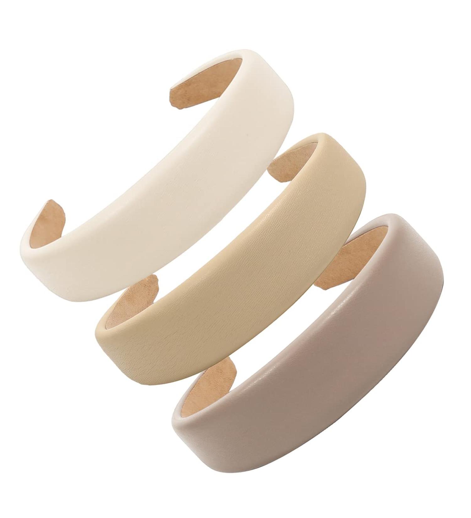 Manshui 3 Pcs Fashion Pu Leather Headband Set for Girls and Women - Grey Pu Padded Headband Hair Accessories - Buy Online on GoSupps.com