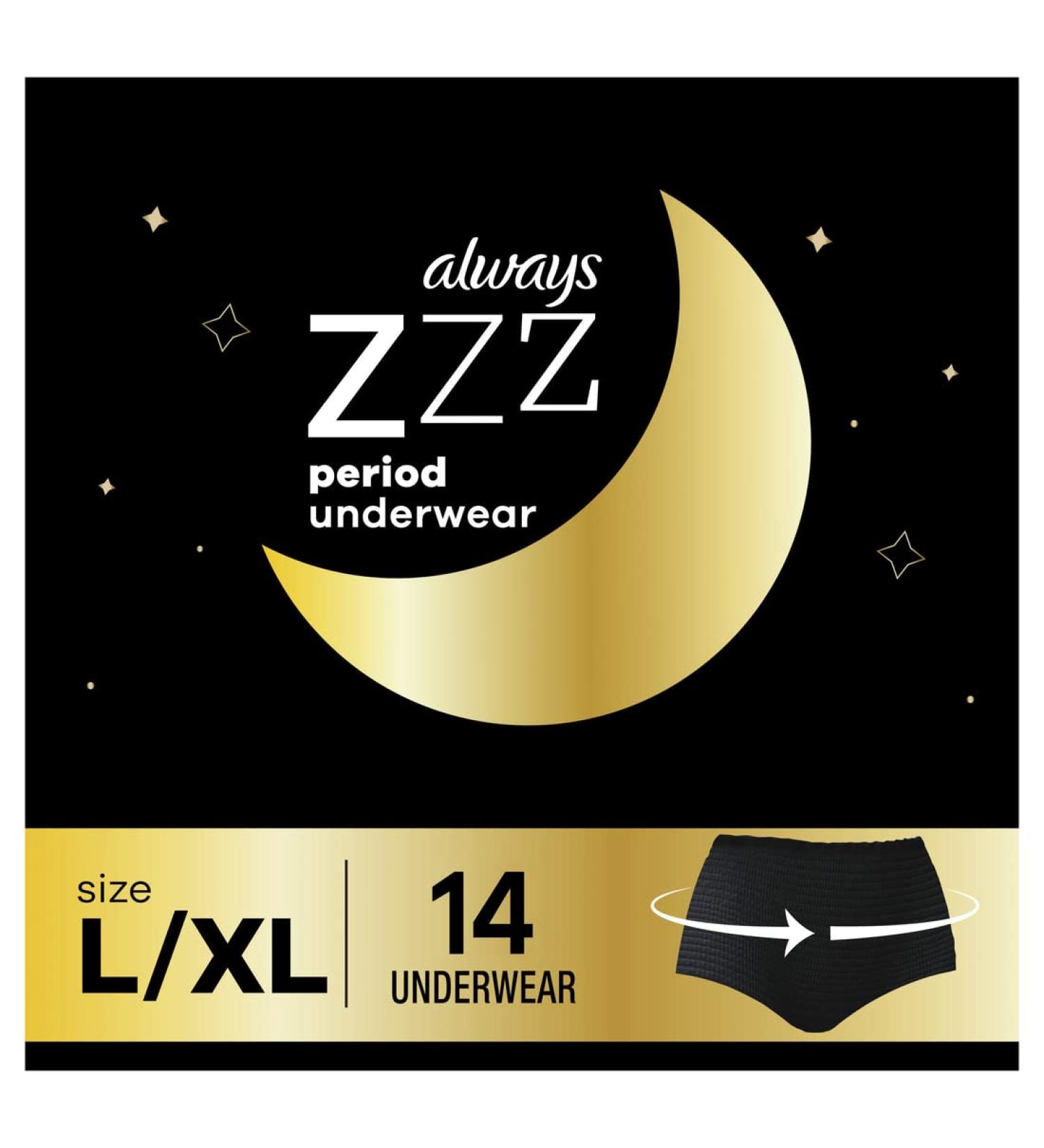 Always Zzzs Large Black Period Panties 14 Count - Overnight Disposable Period Underwear for Women - Leakproof - Size L/XL - Buy Online on GoSupps.com