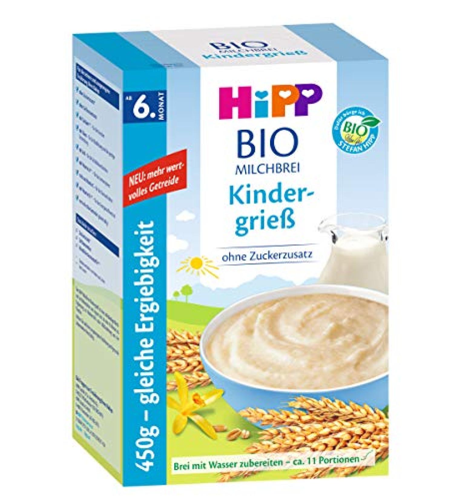 Hipp Organic Milk Porridge Semolina for Children - 6 Pack (6 x 450g) | Healthy Baby Breakfast International Shipping Available - Buy Online on GoSupps.com