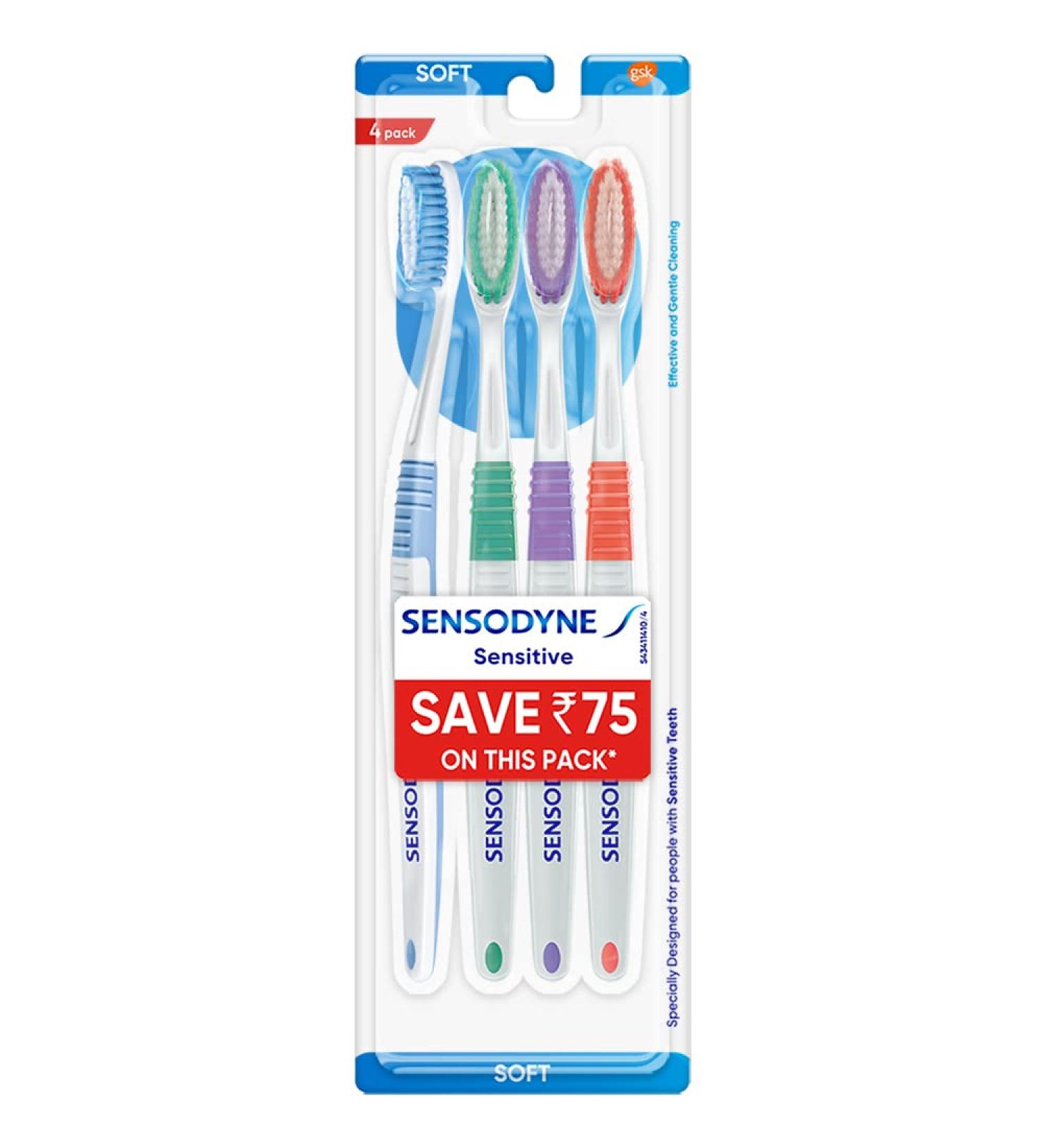 Sensodyne Toothbrush - Soft Rounded Bristles for Sensitive Teeth | 4-Piece Set - Manual Adult Toothbrushes - International Shipping Available - Buy Online on GoSupps.com