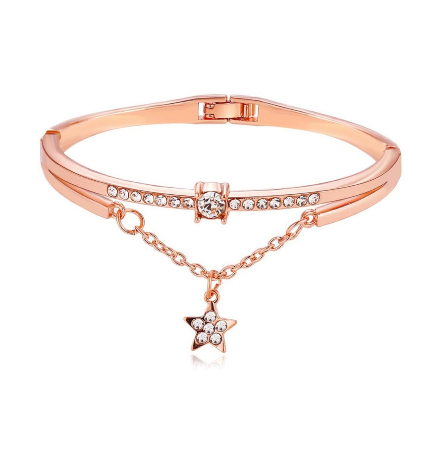 Magiclulu Rose Gold Cuff Bracelet for Women - Star & Pentagram Design Strass Jewelry Elegant Arm Loop - Perfect for Any Occasion 19.5*1.2cm - Buy Online on GoSupps.com