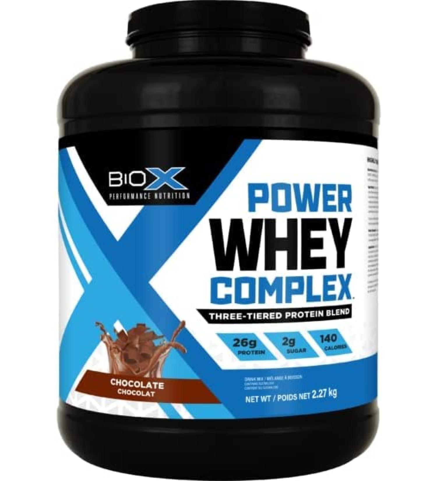 BioX Power Whey Complex/Nitrogen-Rich Three-Tiered Protein Powder / 25-27 G Protein Per Serving / 100% Pure Whey Protein / 5LBS (Chocolate)