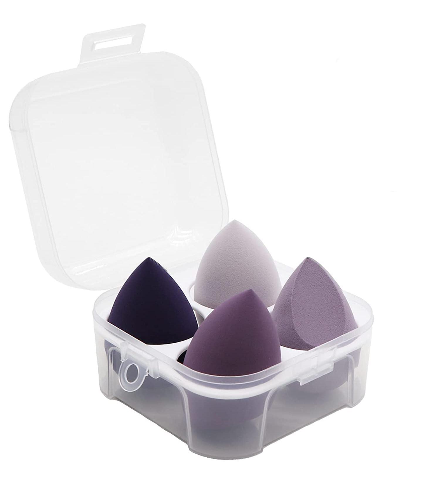 4Pcs Makeup Sponges Set with Egg Case - Flawless Blend for Foundation, Cream, Liquid, Powder - Purple - Buy Online on GoSupps.com