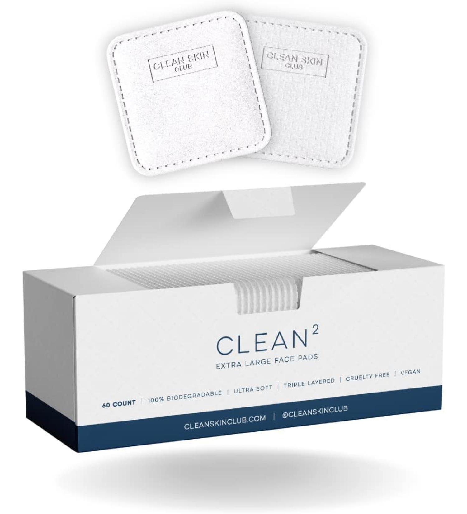 Clean Skin Club XL Face Pads - Triple Layered, Shed & Tear-Proof, Vegan Organic Cotton - 60CT - Buy Online on GoSupps.com
