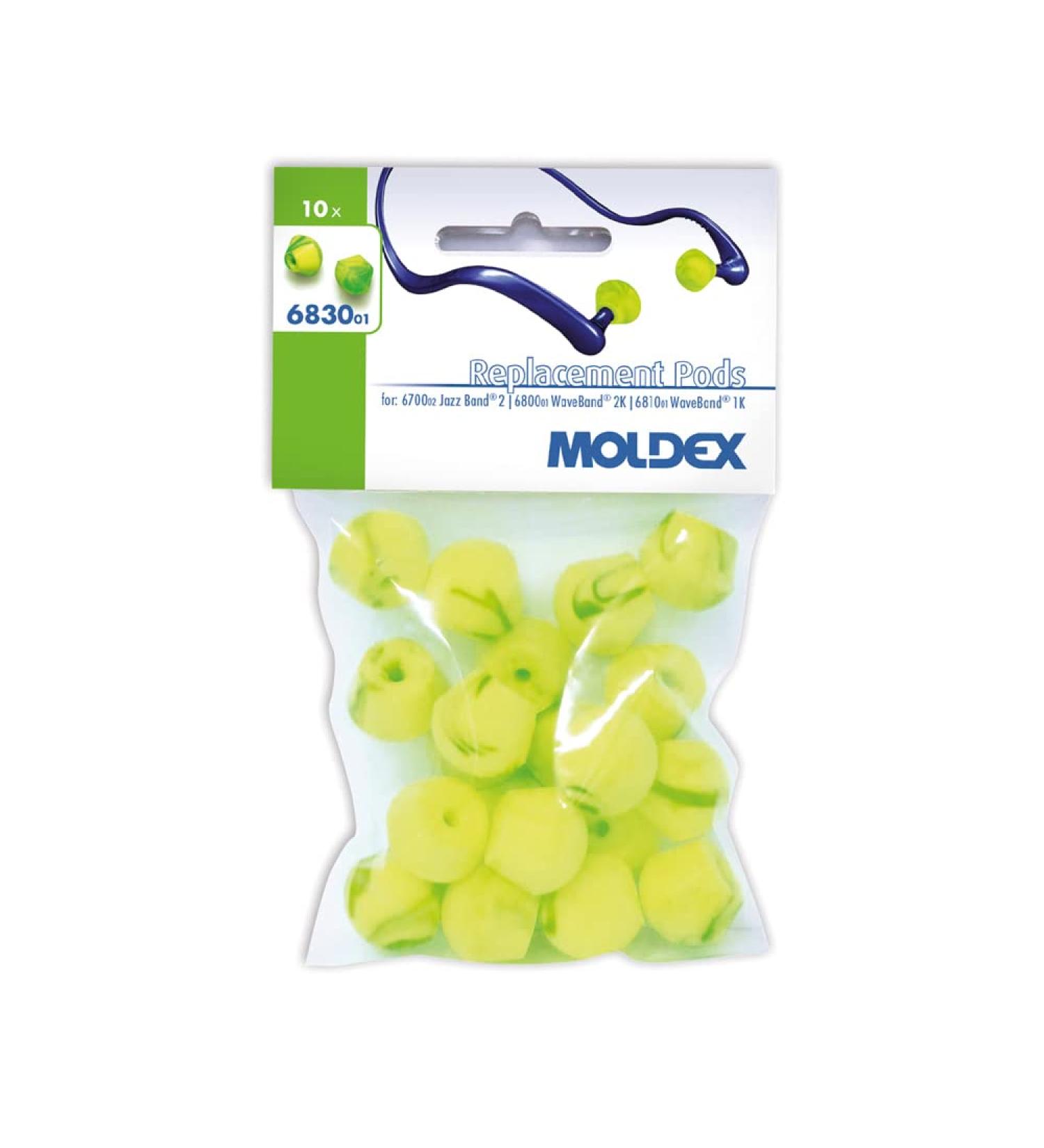 Moldex 683001 Replacement plugs for WaveBand and Jazz-Band 2 ear protectors in blistPack green yellow single