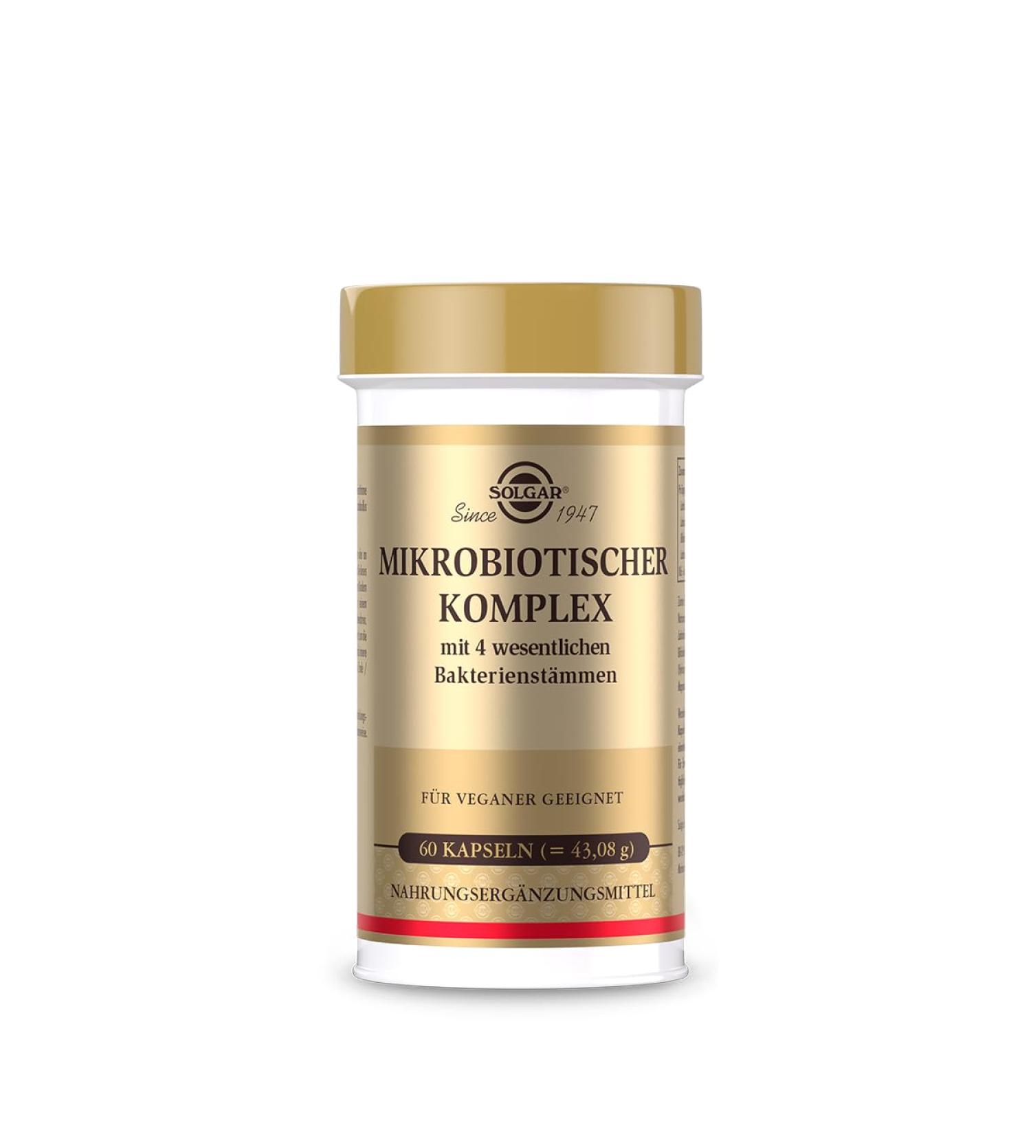 Solgar Microbiotic Complex - 4 Essential Bacterial Strains for Digestive Health | 60 Vegan Gastric Juice Resistant Capsules | International Shipping Available - Buy Online on GoSupps.com