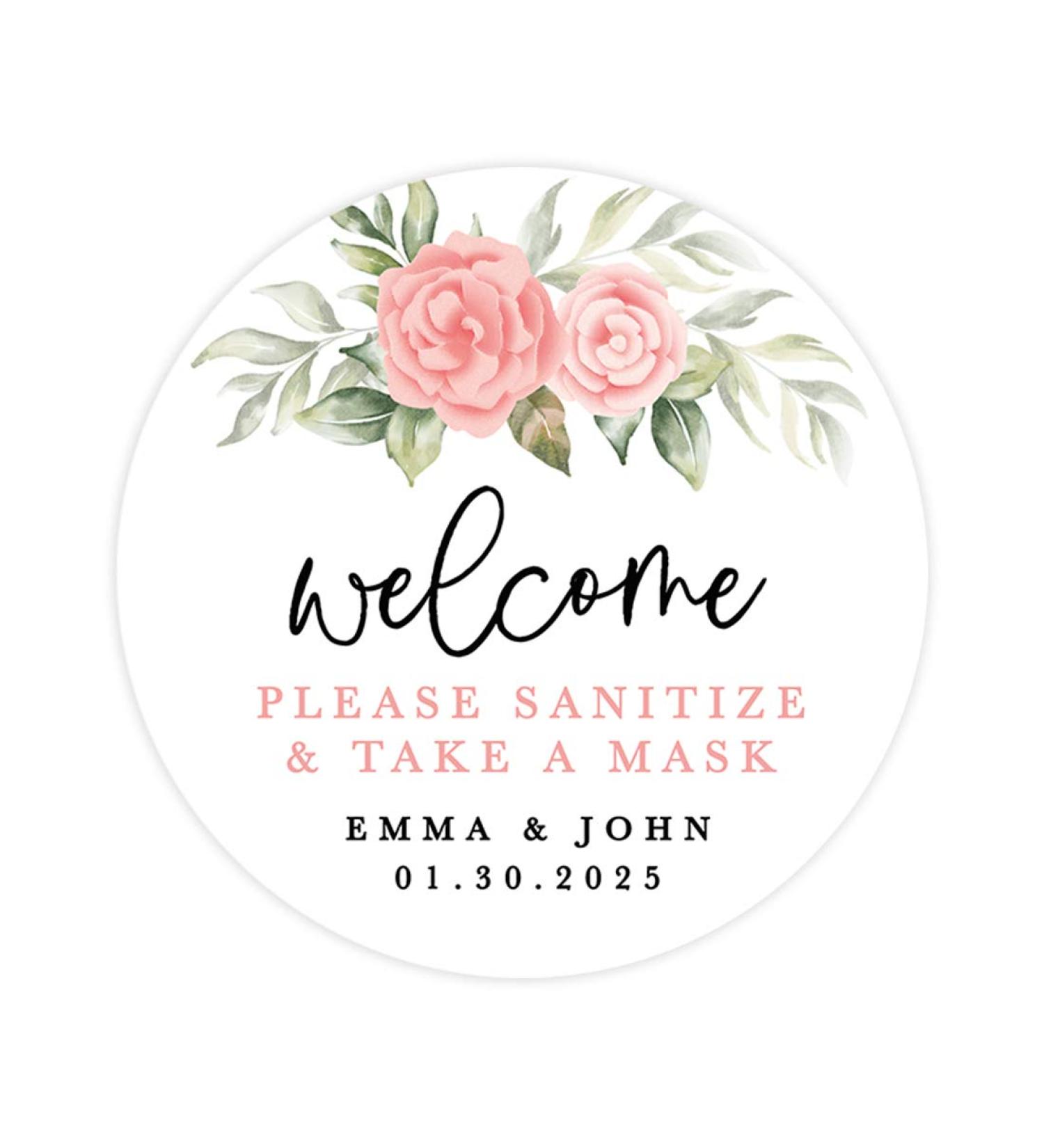 Personalized Peach Floral Wedding Hand Sanitizer & Mask Sticker Labels 120-Pack - Buy Online on GoSupps.com