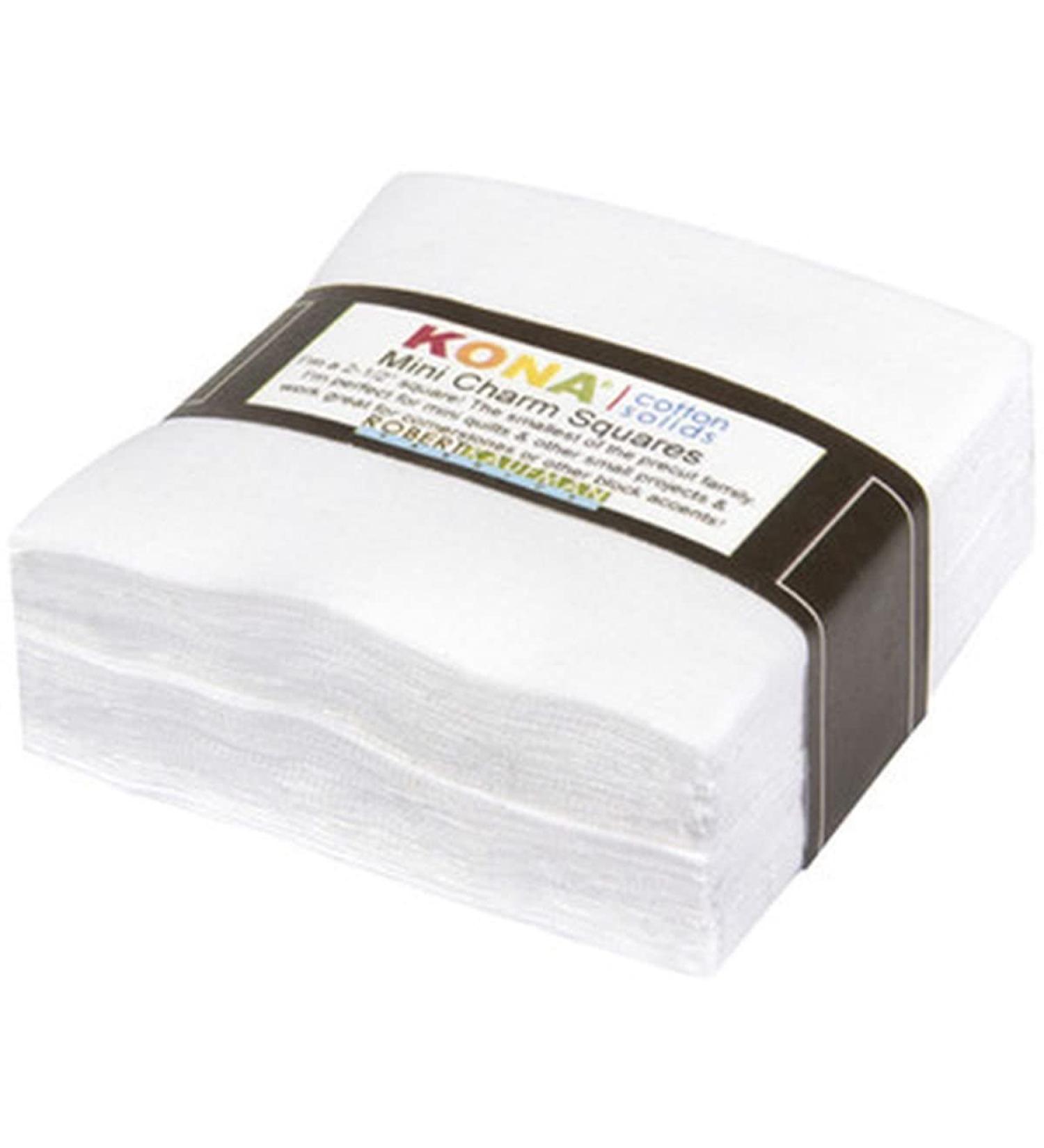 White Kona Solids Mini Charm Pack 84 100% Cotton 2.5 Precut Fabric Quilt Squares