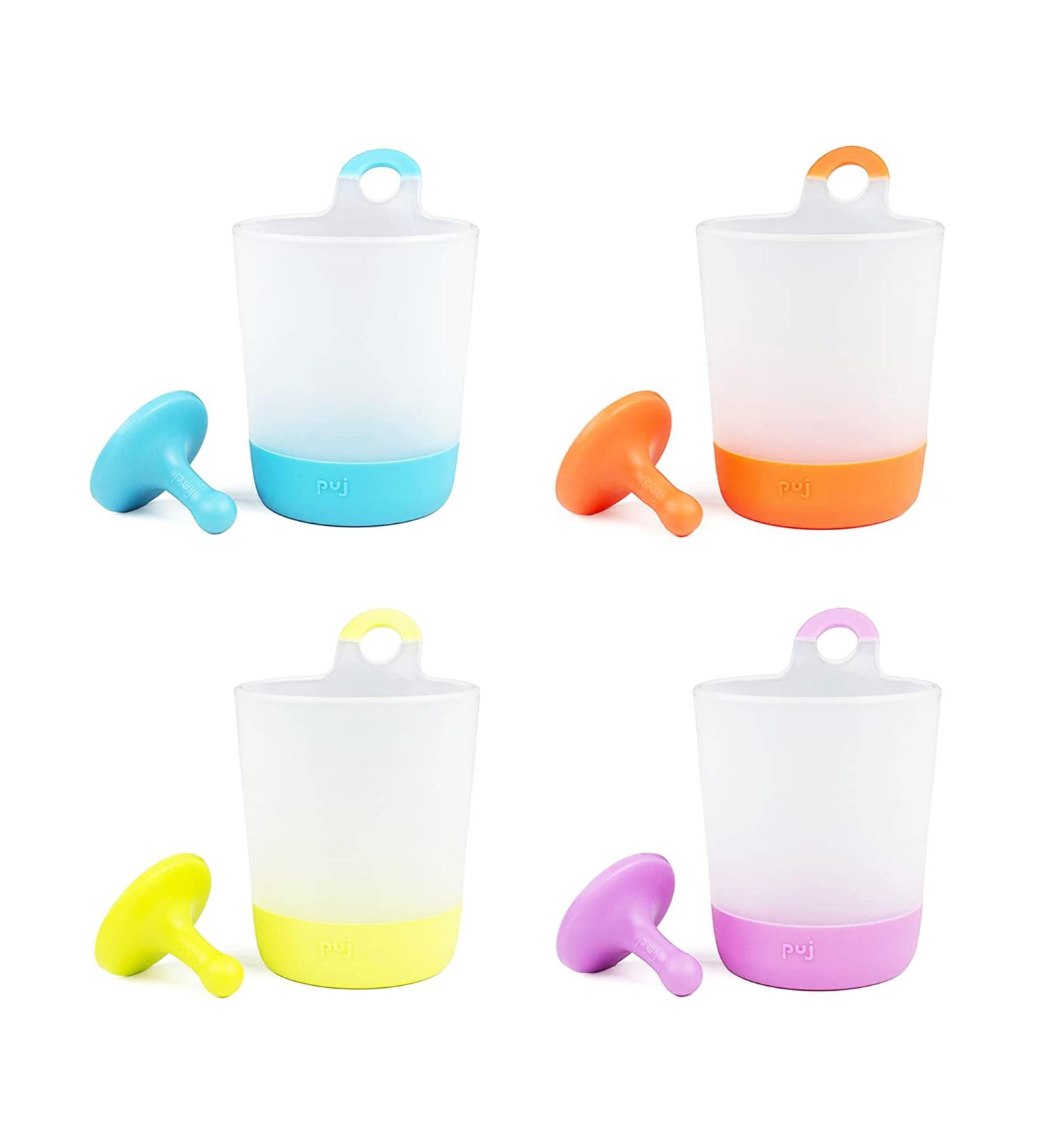 Puj Phillip Cups - Hangable Rinse-and-Play Reusable Plastic Fun Cups for Kids | Set of 4 with Grippy Hooks | Frustration Free Packaging | Multicolor 4 Count (Pack of 1) - Buy Online on GoSupps.com